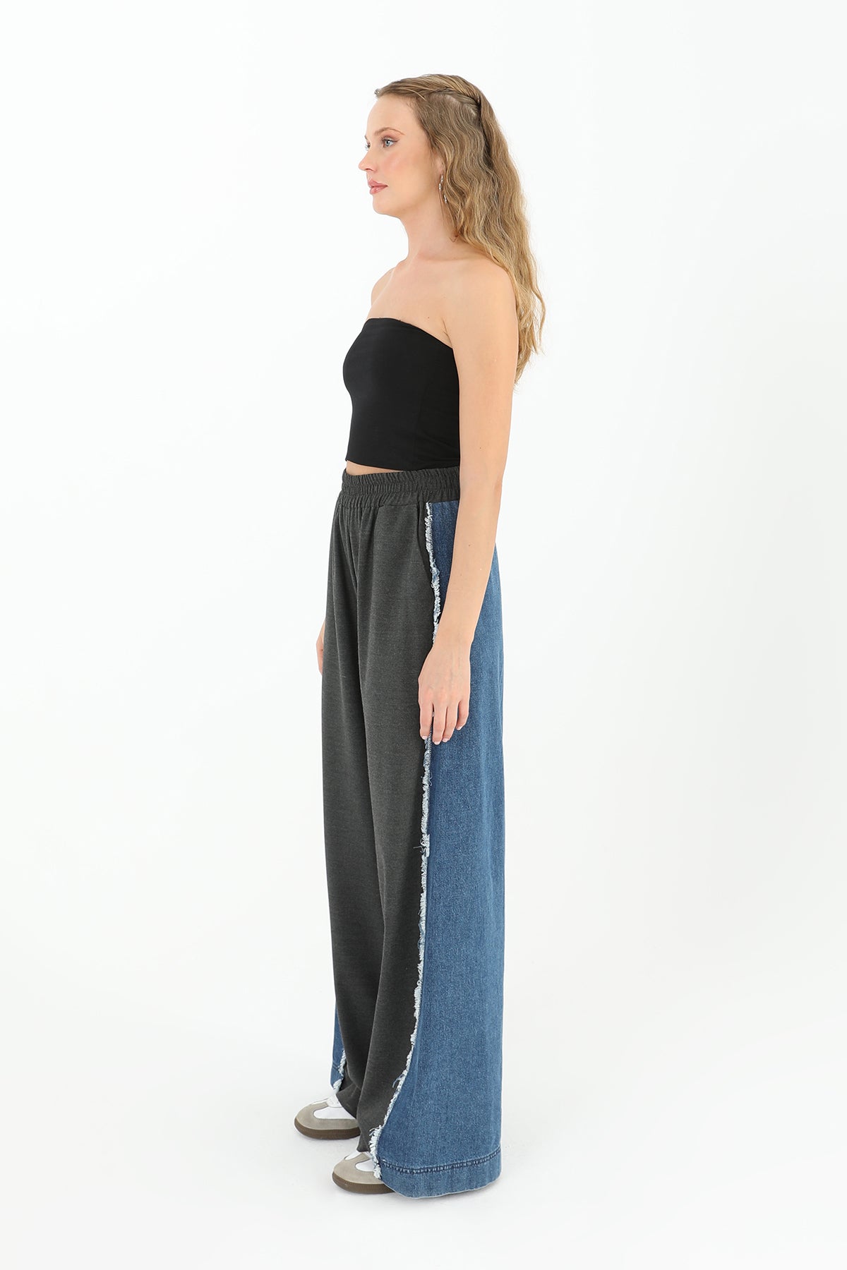 Kadın Yanları Kot Detaylı Geniş Paça Pantolon - 31982PNT