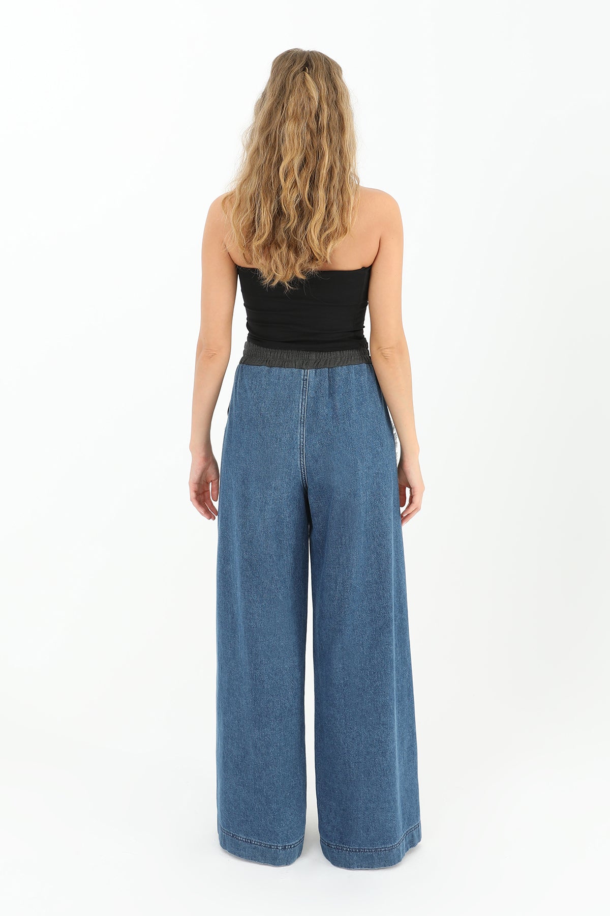 Kadın Yanları Kot Detaylı Geniş Paça Pantolon - 31982PNT