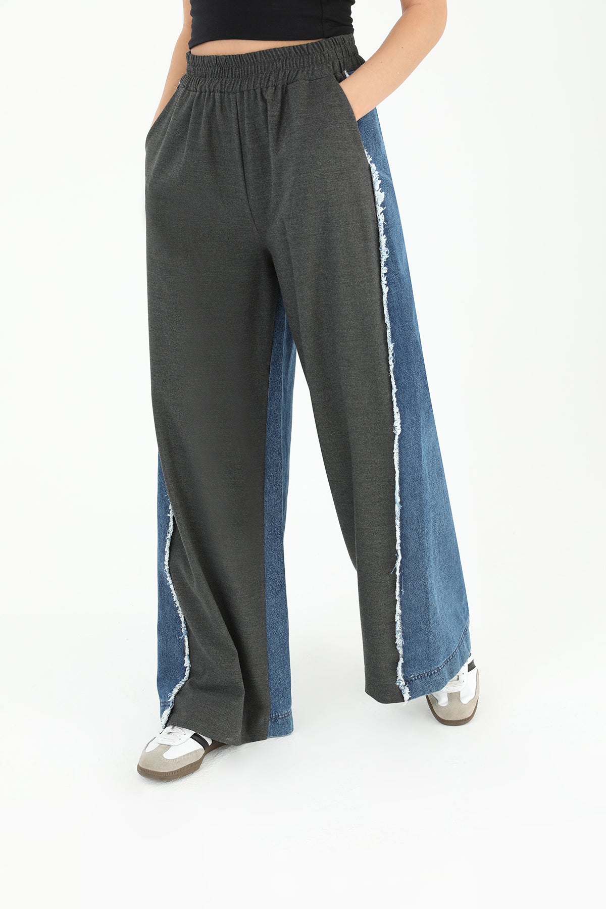 Kadın Yanları Kot Detaylı Geniş Paça Pantolon - 31982PNT