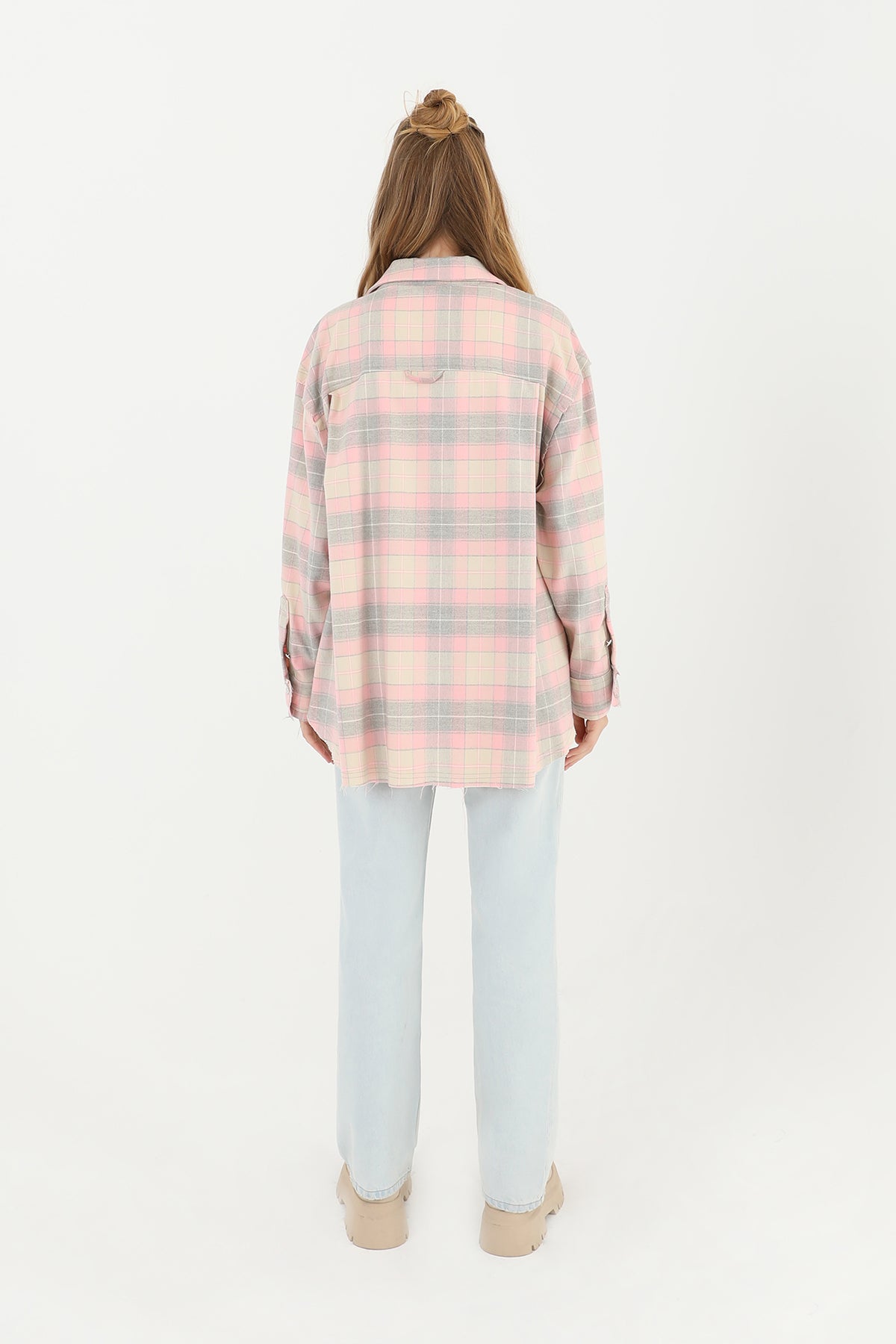 Kadın Ekoseli Saçaklı Gömlek - 32007GML