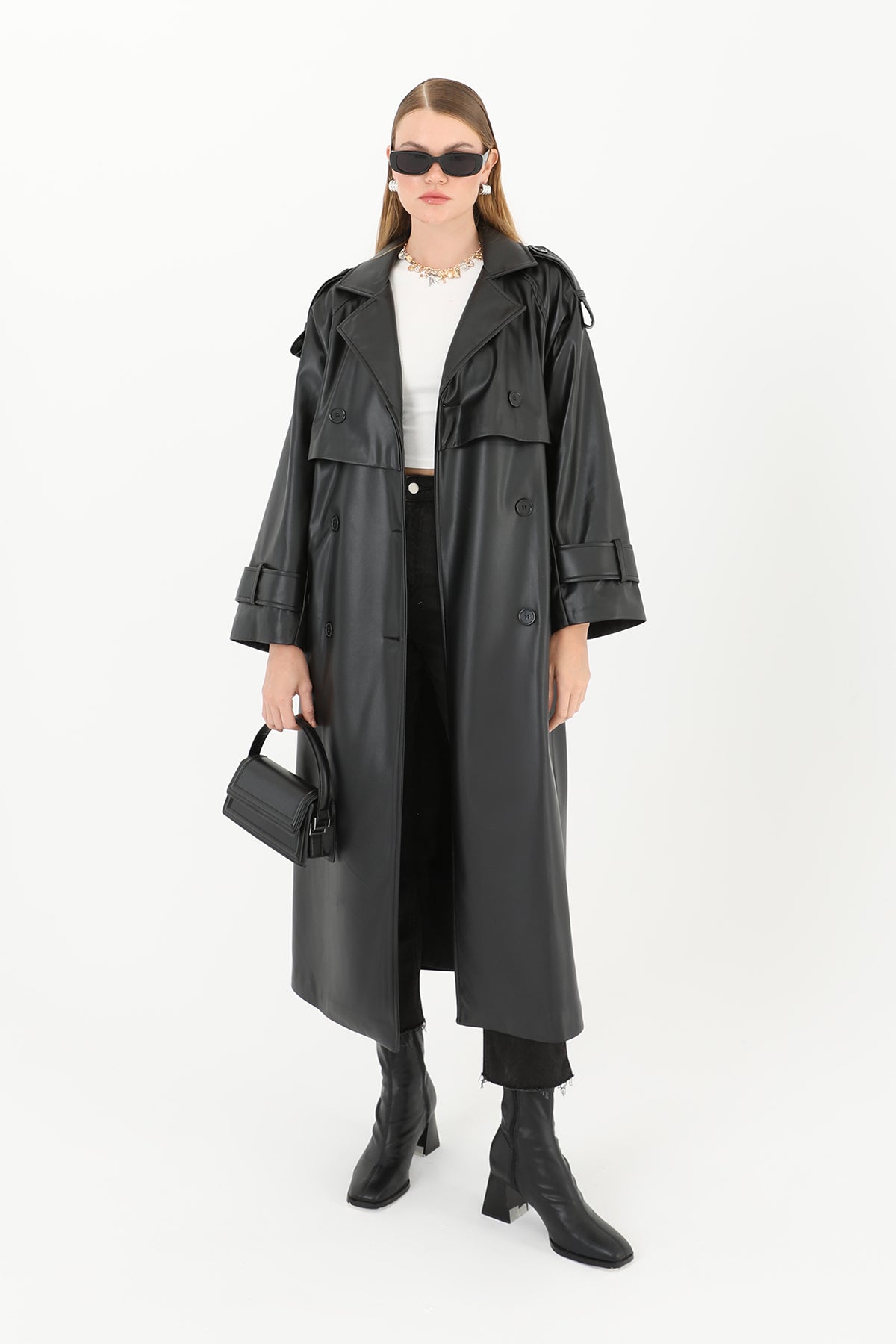 Kadın Deri Uzun Trench - 32017TRC