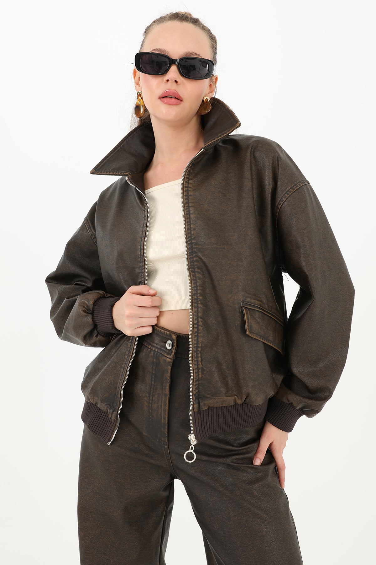 Kadın Yıkamalı Deri Ceket - 32033MNT