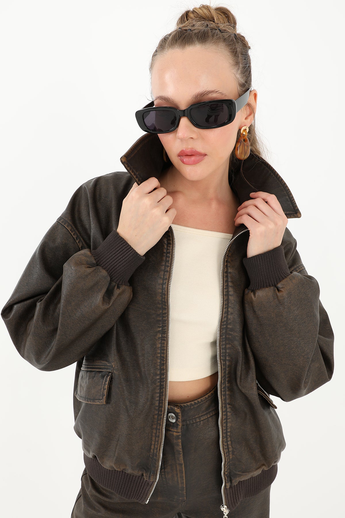 Kadın Yıkamalı Deri Ceket - 32033MNT