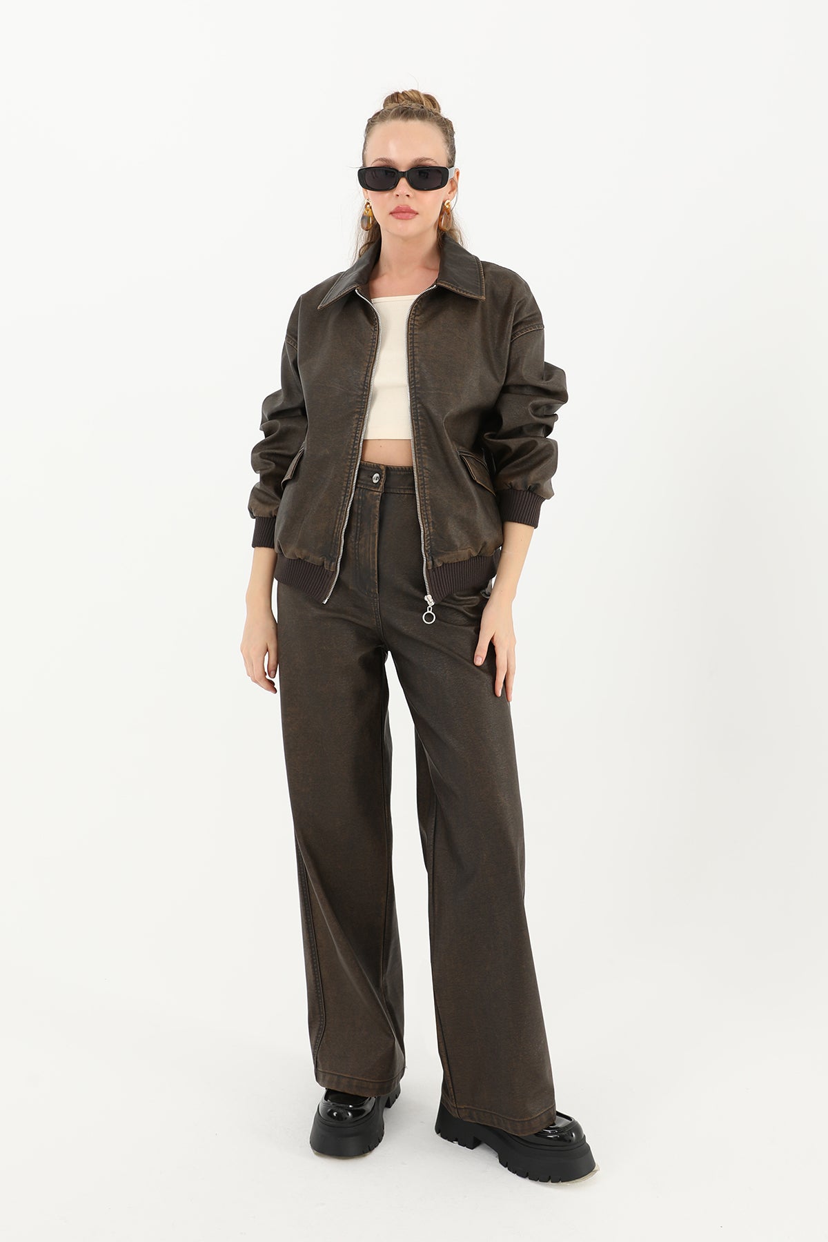 Kadın Yıkamalı Deri Ceket - 32033MNT