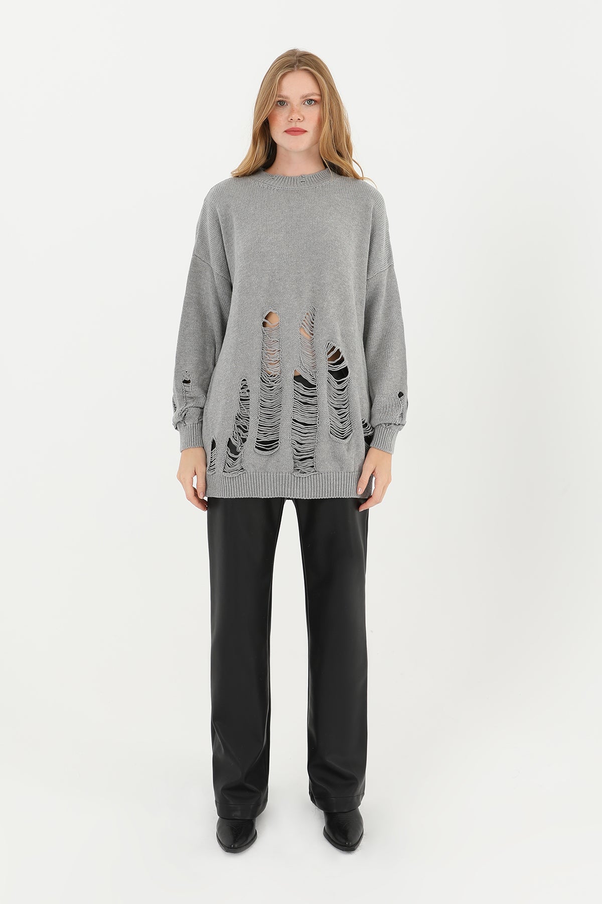 Kadın Yırtıklı Triko Tunik - 32034TUN