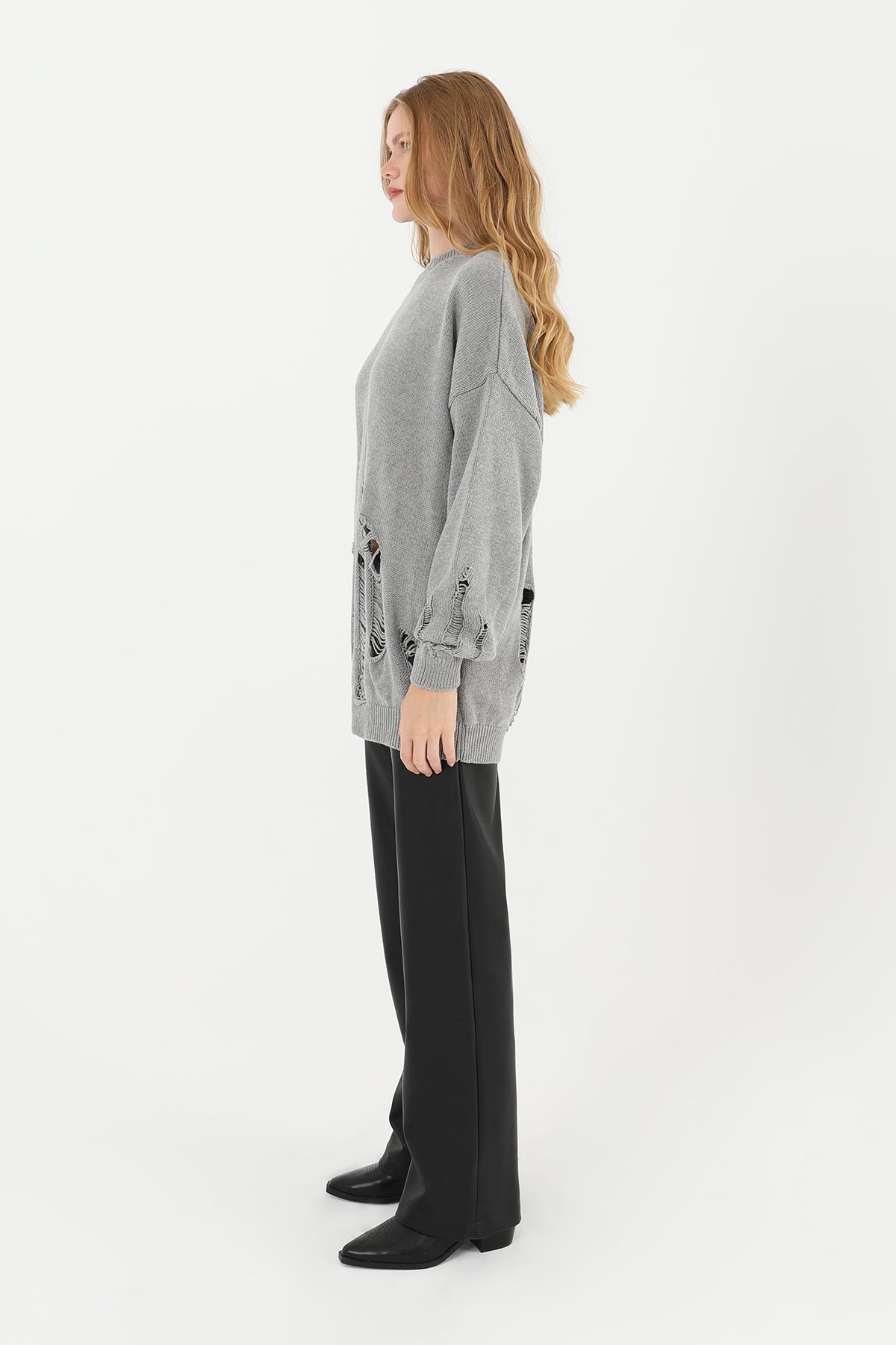 Kadın Yırtıklı Triko Tunik - 32034TUN