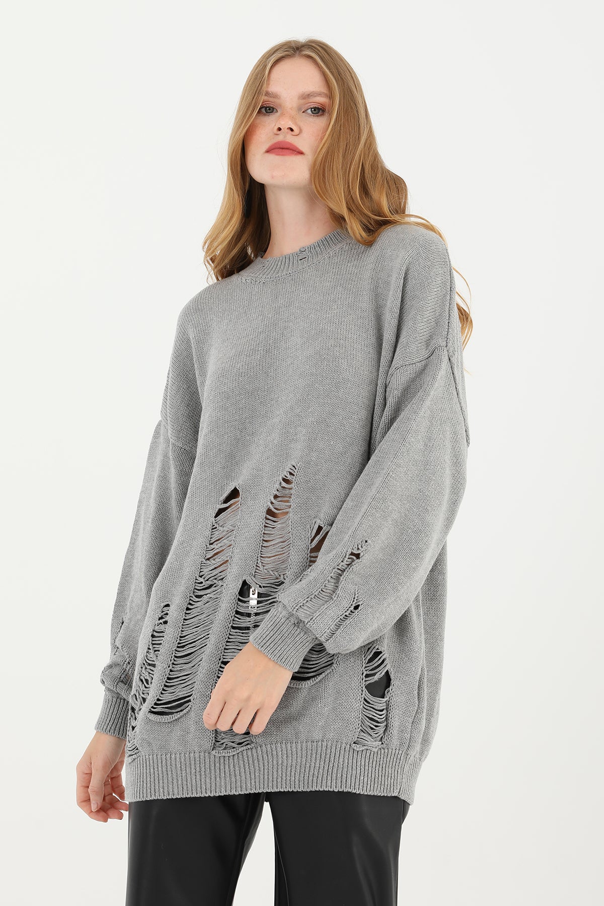 Kadın Yırtıklı Triko Tunik - 32034TUN