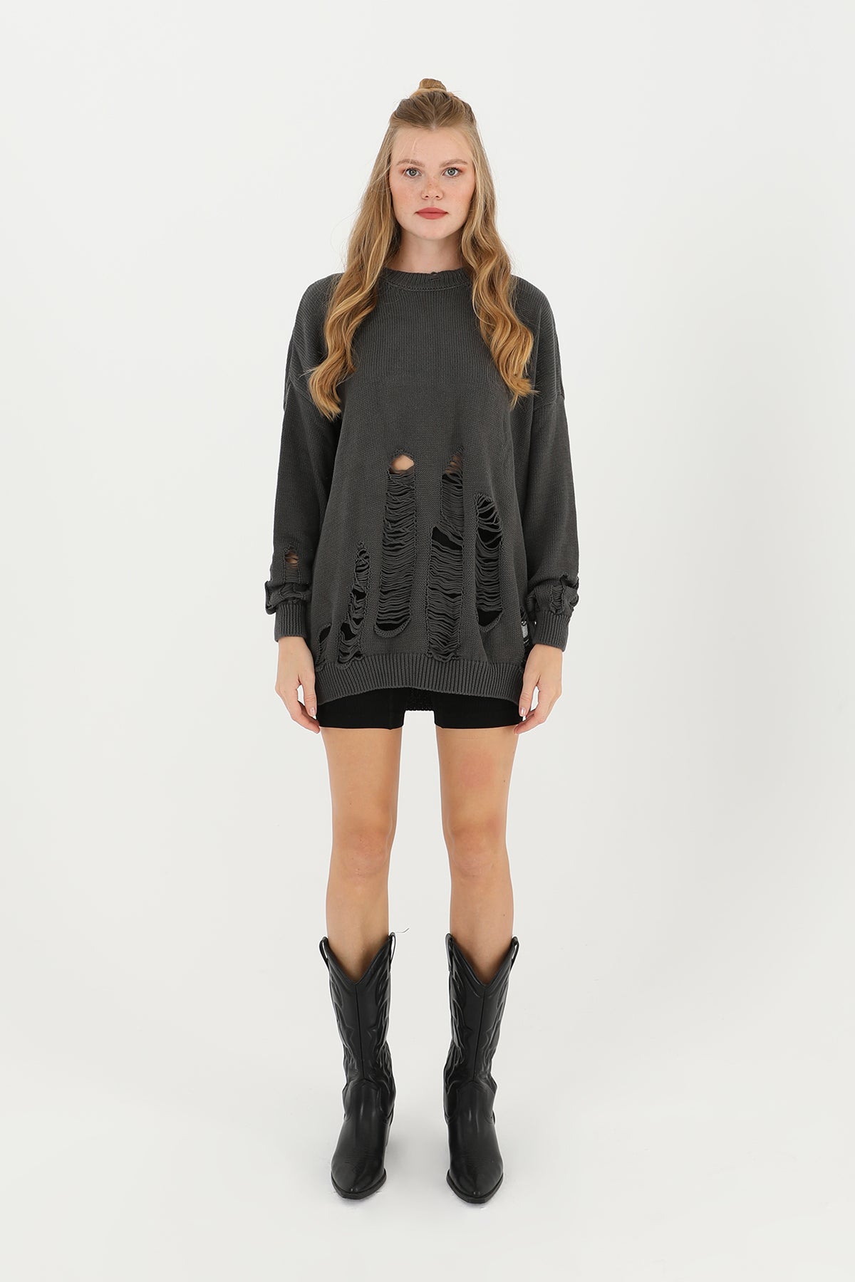 Kadın Yırtıklı Triko Tunik - 32034TUN