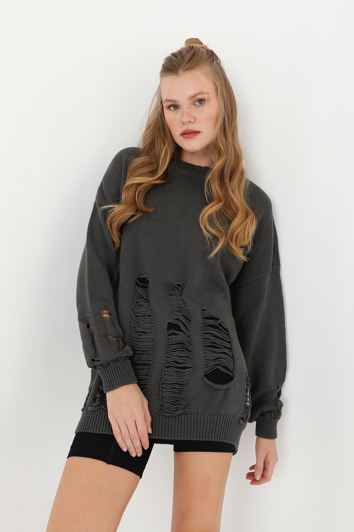 Kadın Yırtıklı Triko Tunik - 32034TUN