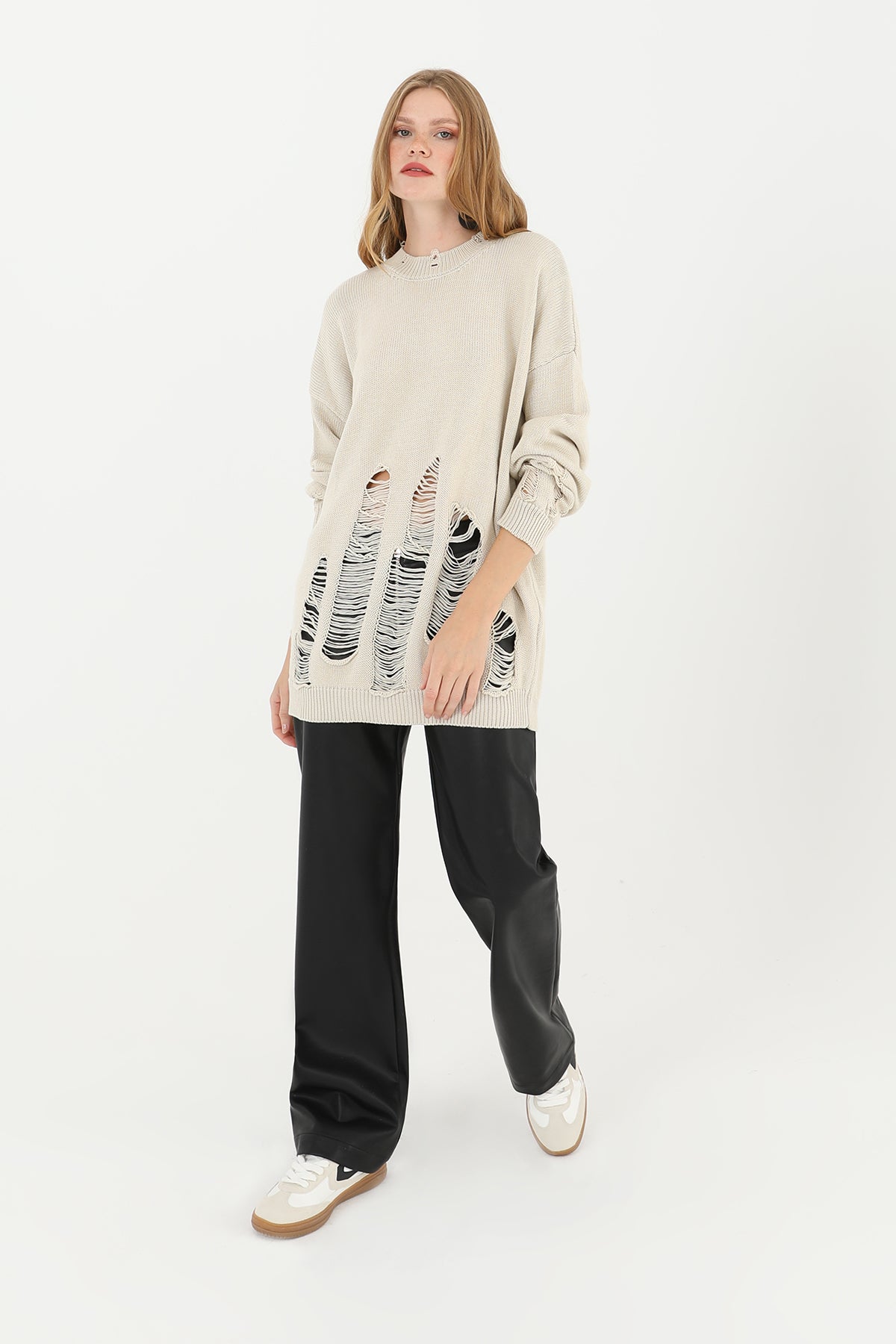 Kadın Yırtıklı Triko Tunik - 32034TUN