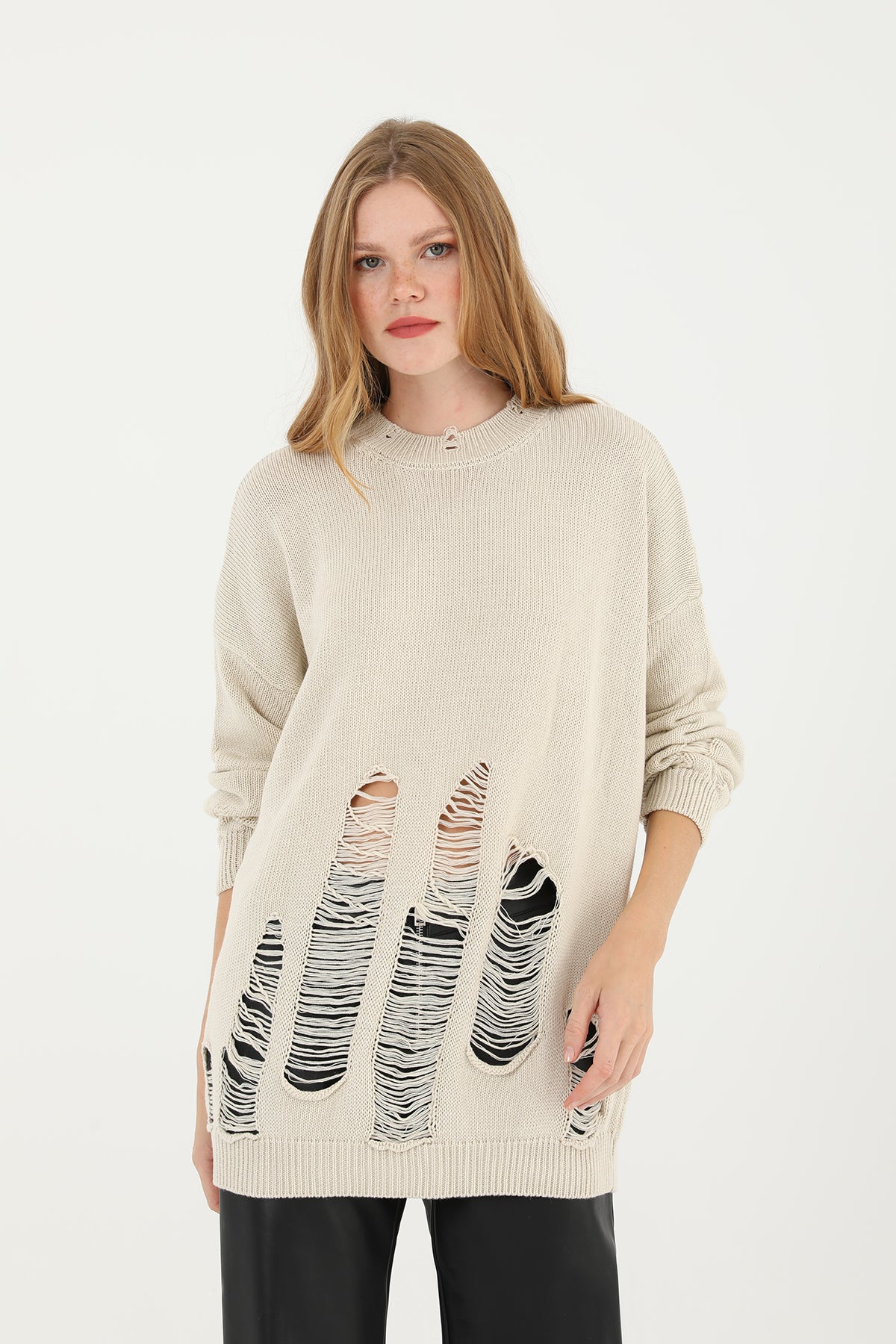 Kadın Yırtıklı Triko Tunik - 32034TUN