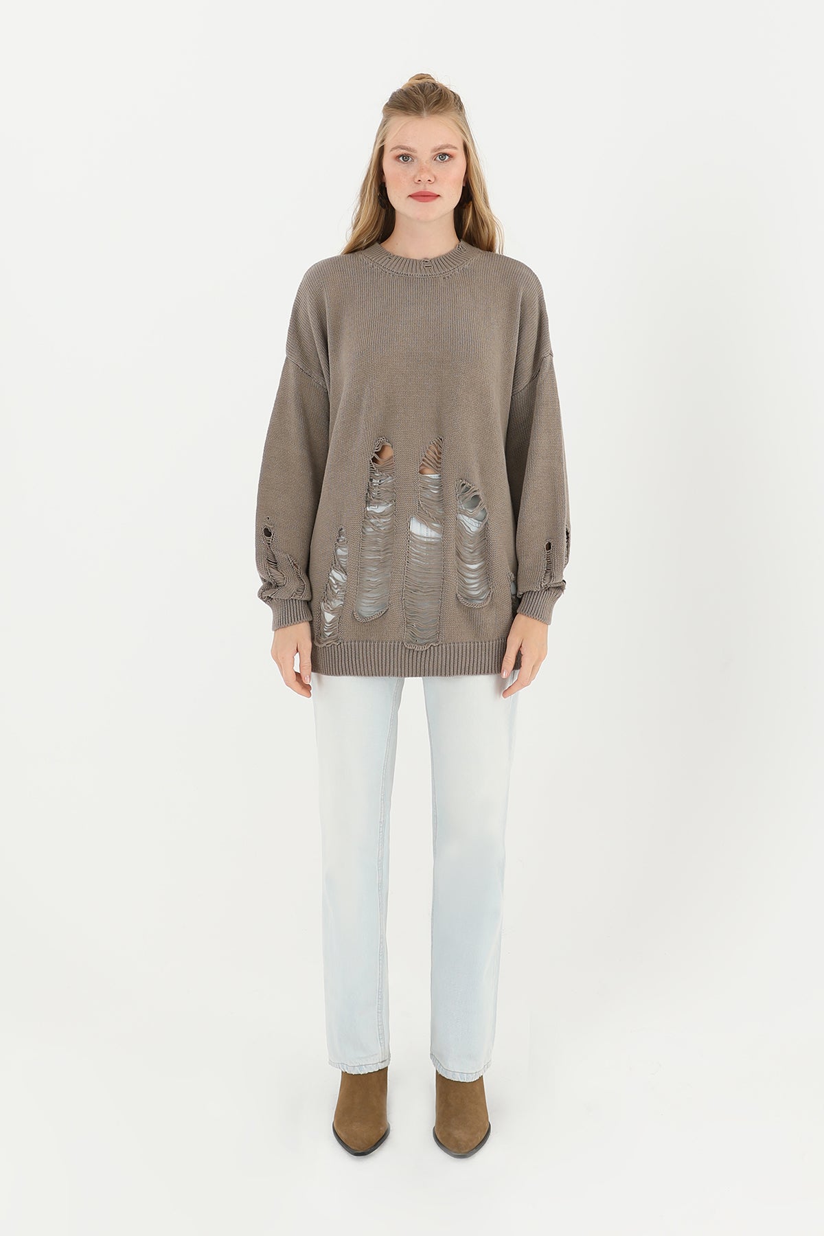 Kadın Yırtıklı Triko Tunik - 32034TUN