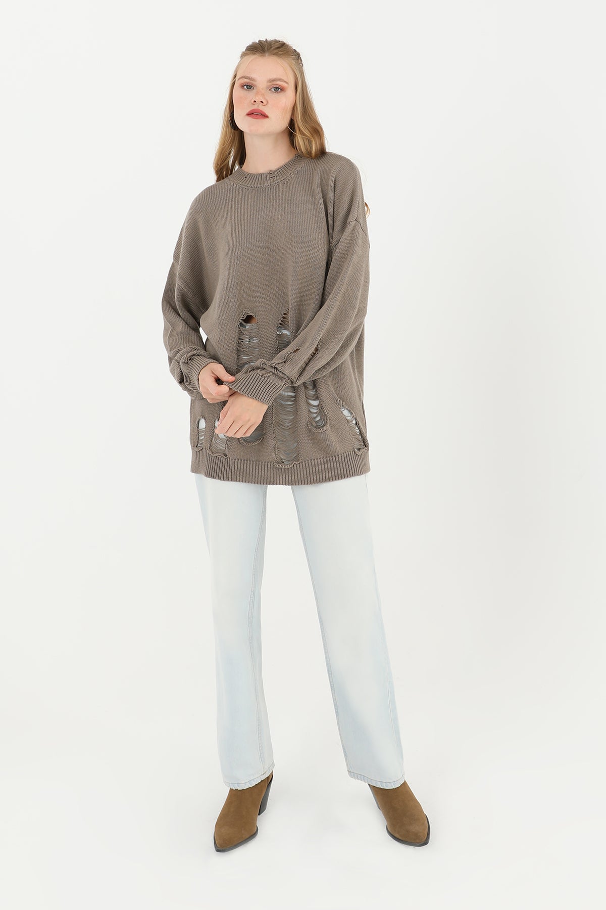 Kadın Yırtıklı Triko Tunik - 32034TUN