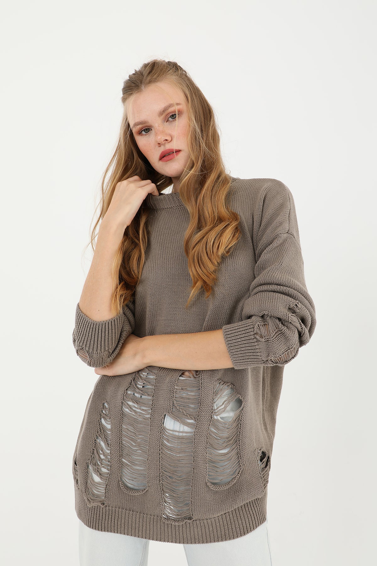 Kadın Yırtıklı Triko Tunik - 32034TUN