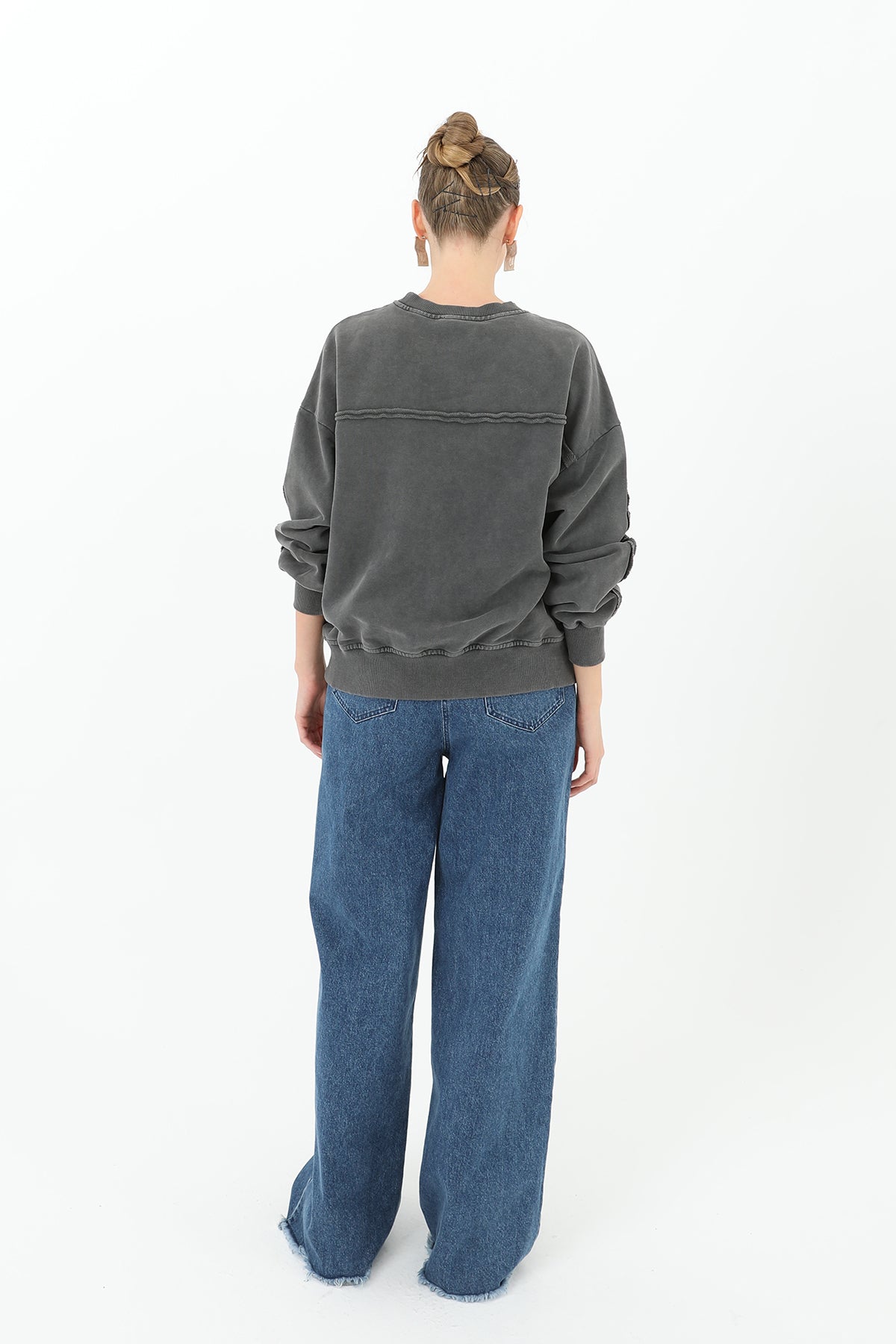 Kadın Dikiş Detaylı Eskitme Sweatshirt - 32063SWT