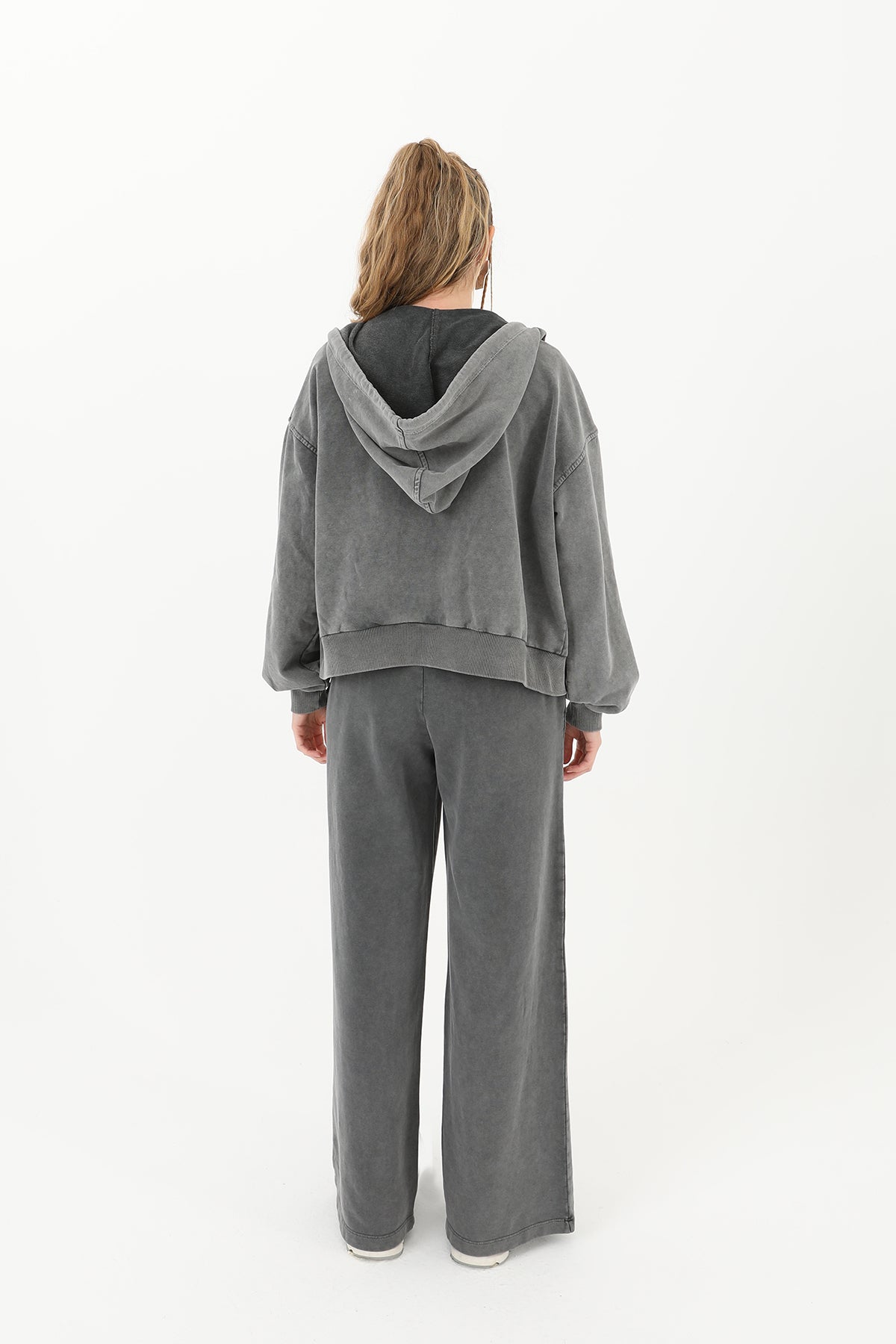 Kadın Beli Lastikli Eskitme Geniş Paça Pantolon- 32066PNT