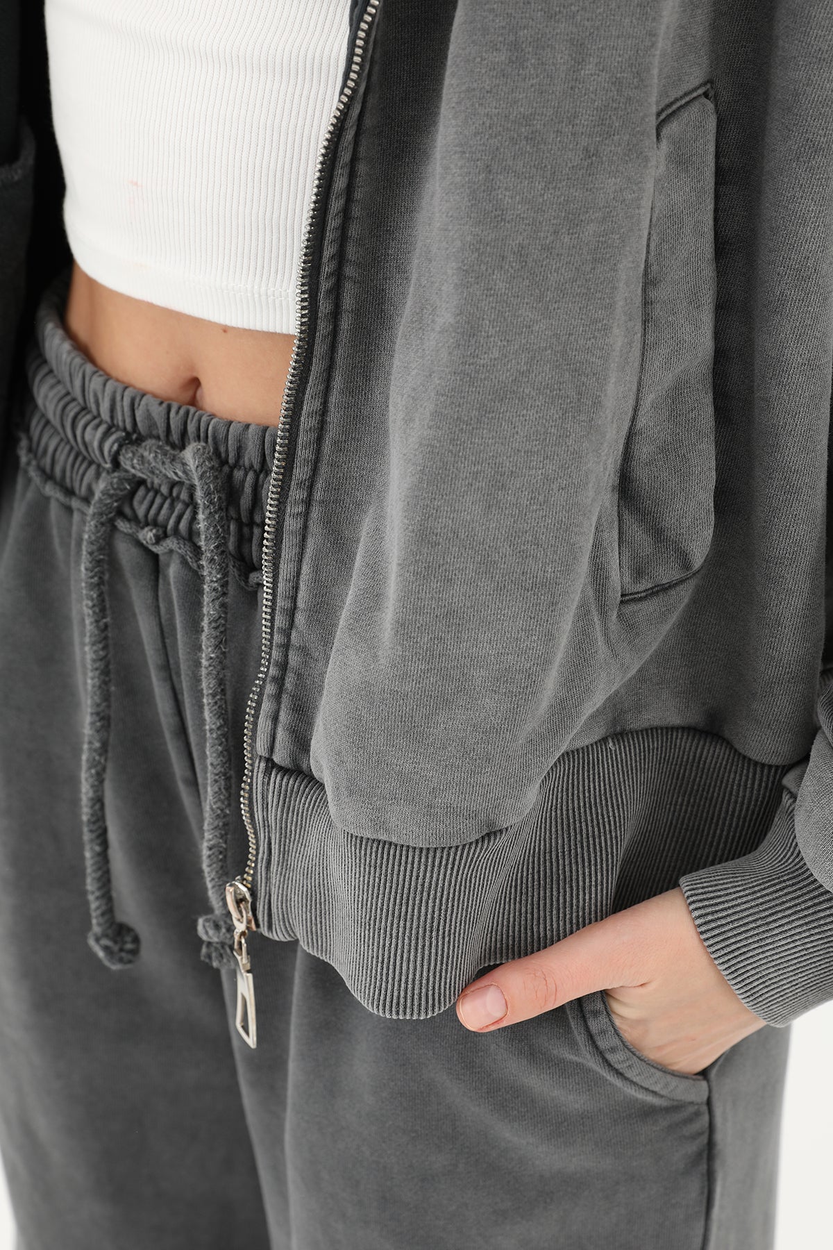 Kadın Beli Lastikli Eskitme Geniş Paça Pantolon- 32066PNT