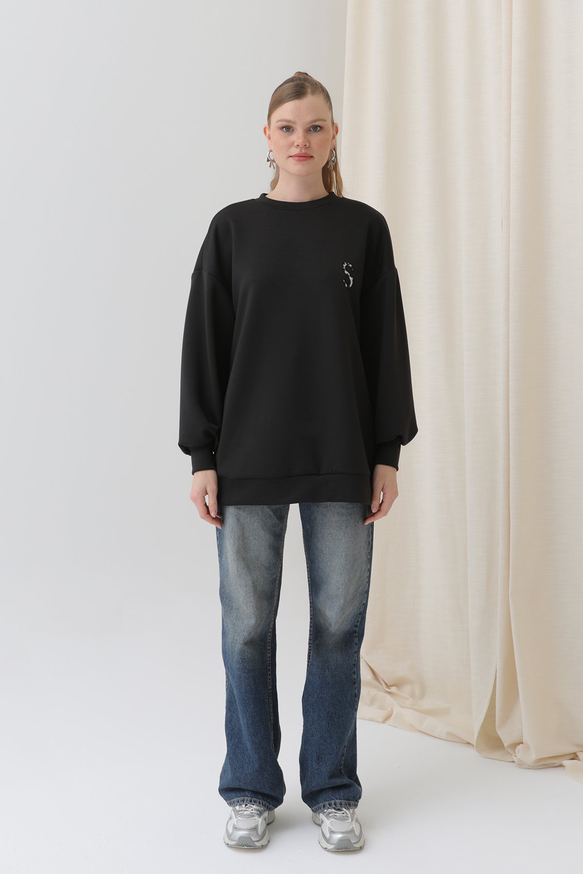 Kadın Arkası Leopar Detaylı Sweatshirt-32112SWT