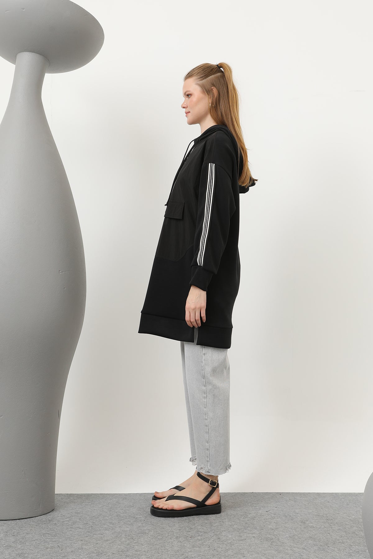 Kadın Önü Fermuar Detaylı Kapişonlu Tunik - 10610TUN