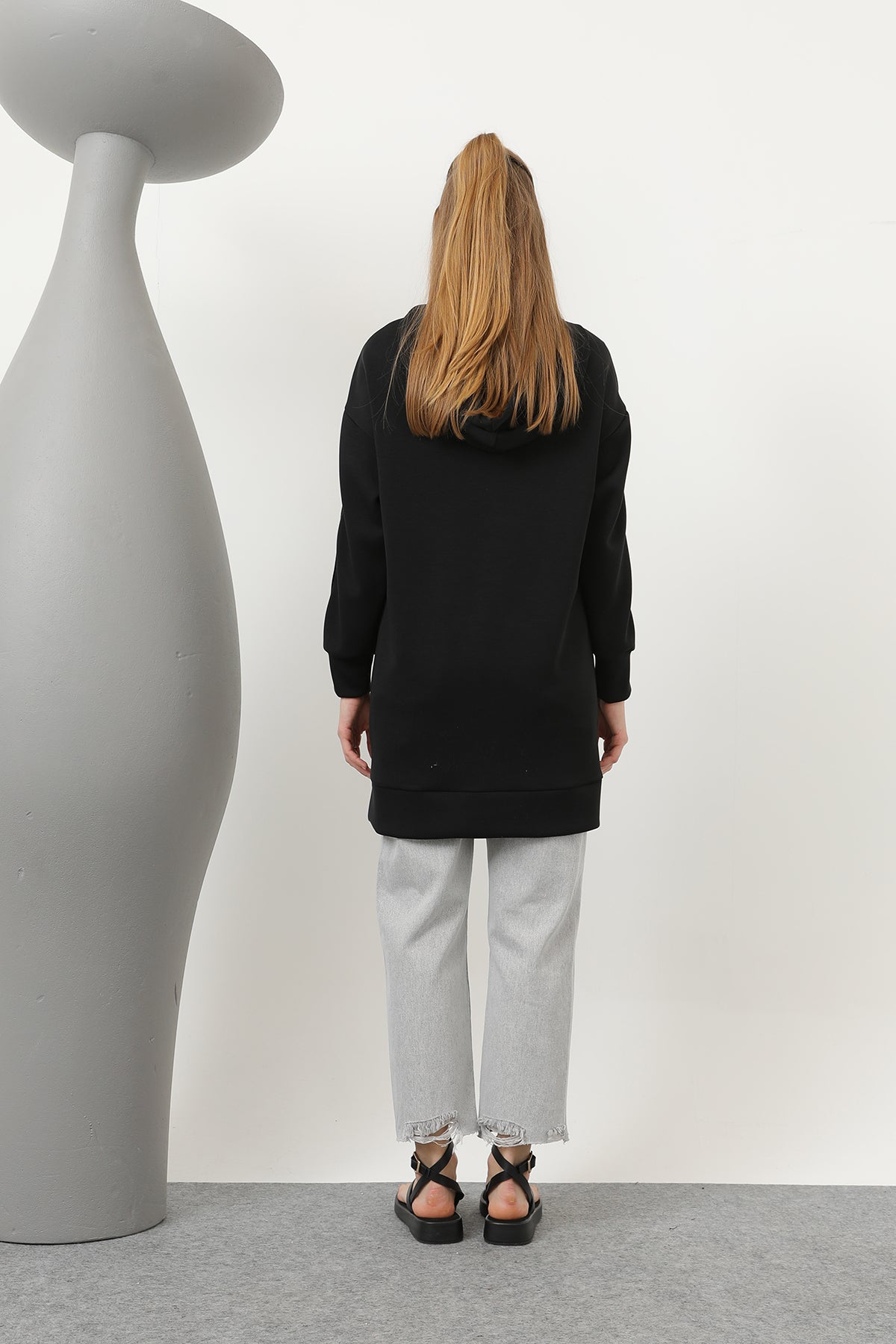 Kadın Önü Fermuar Detaylı Kapişonlu Tunik - 10610TUN