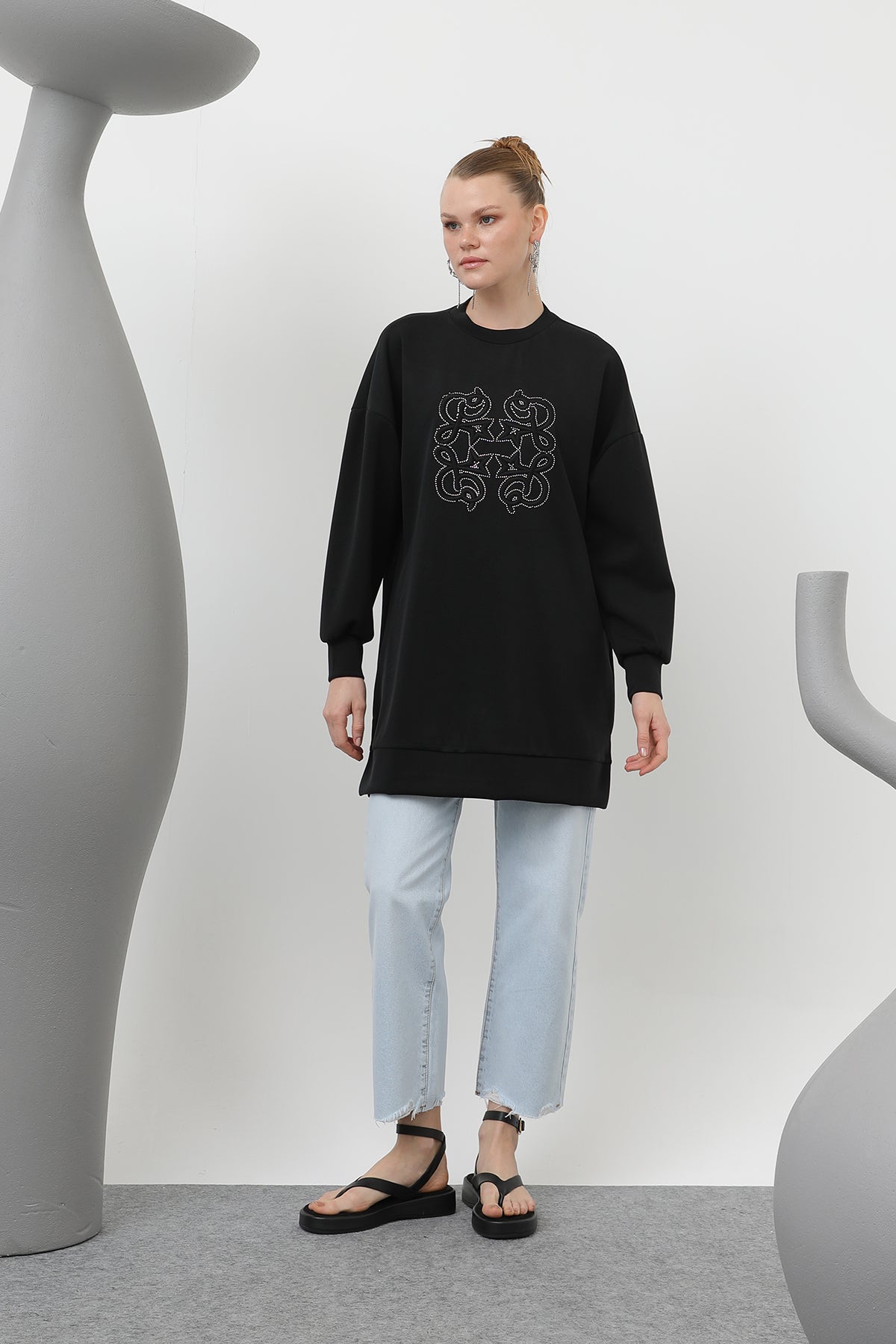 Kadın Önü Yapıştırma Taş Detaylı Tunik - 10612TUN