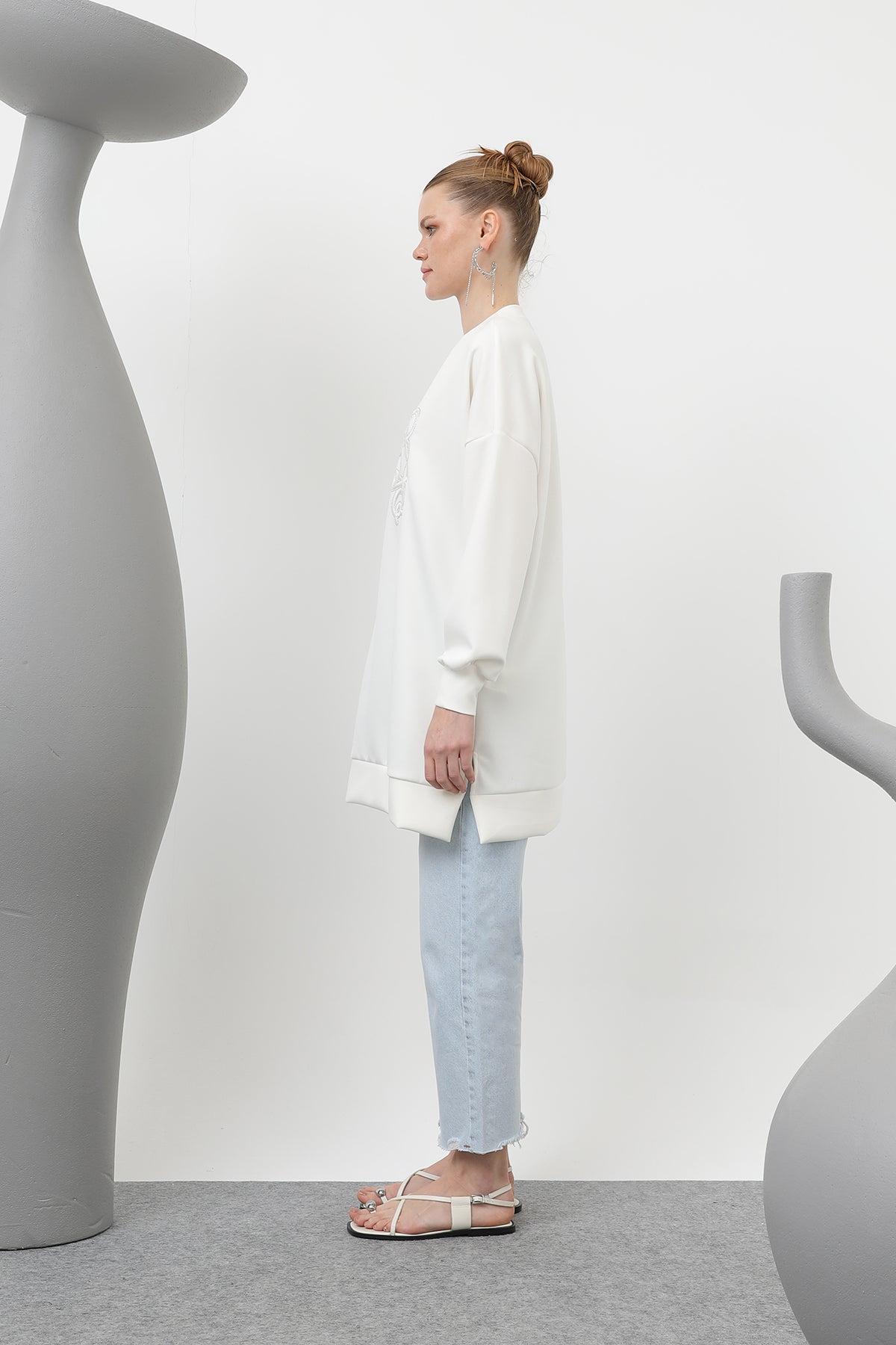 Kadın Önü Yapıştırma Taş Detaylı Tunik - 10612TUN