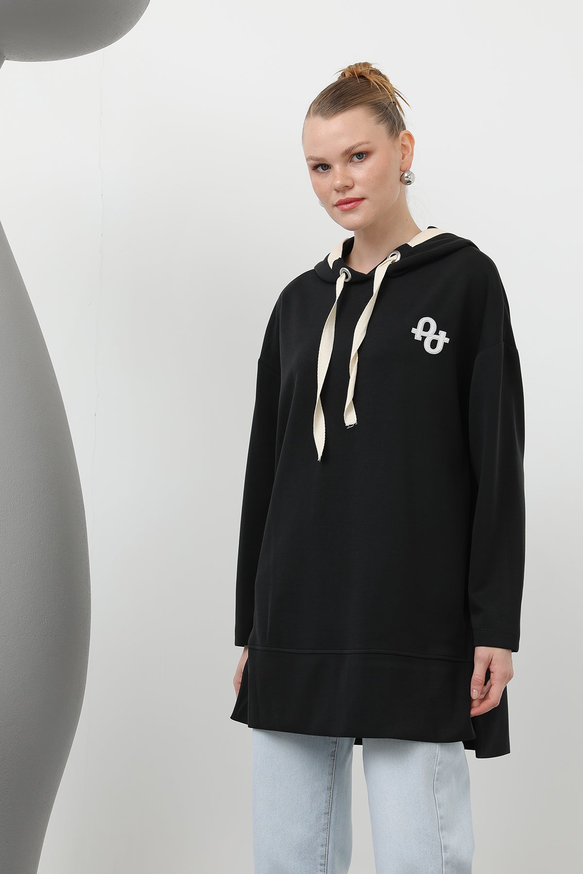 Kadın Nakış Detaylı Balıksırtı Kapişonlu Tunik - 25S-10615TUN