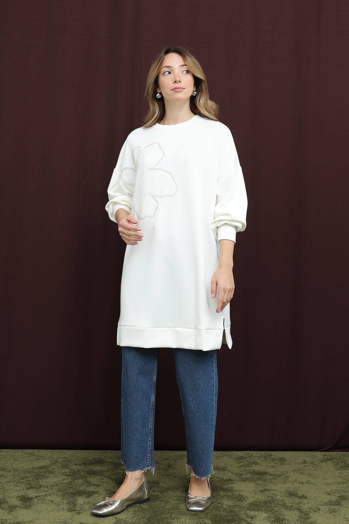 Kadın Önü İşlemeli Garni Detaylı Tunik - 10627TNK