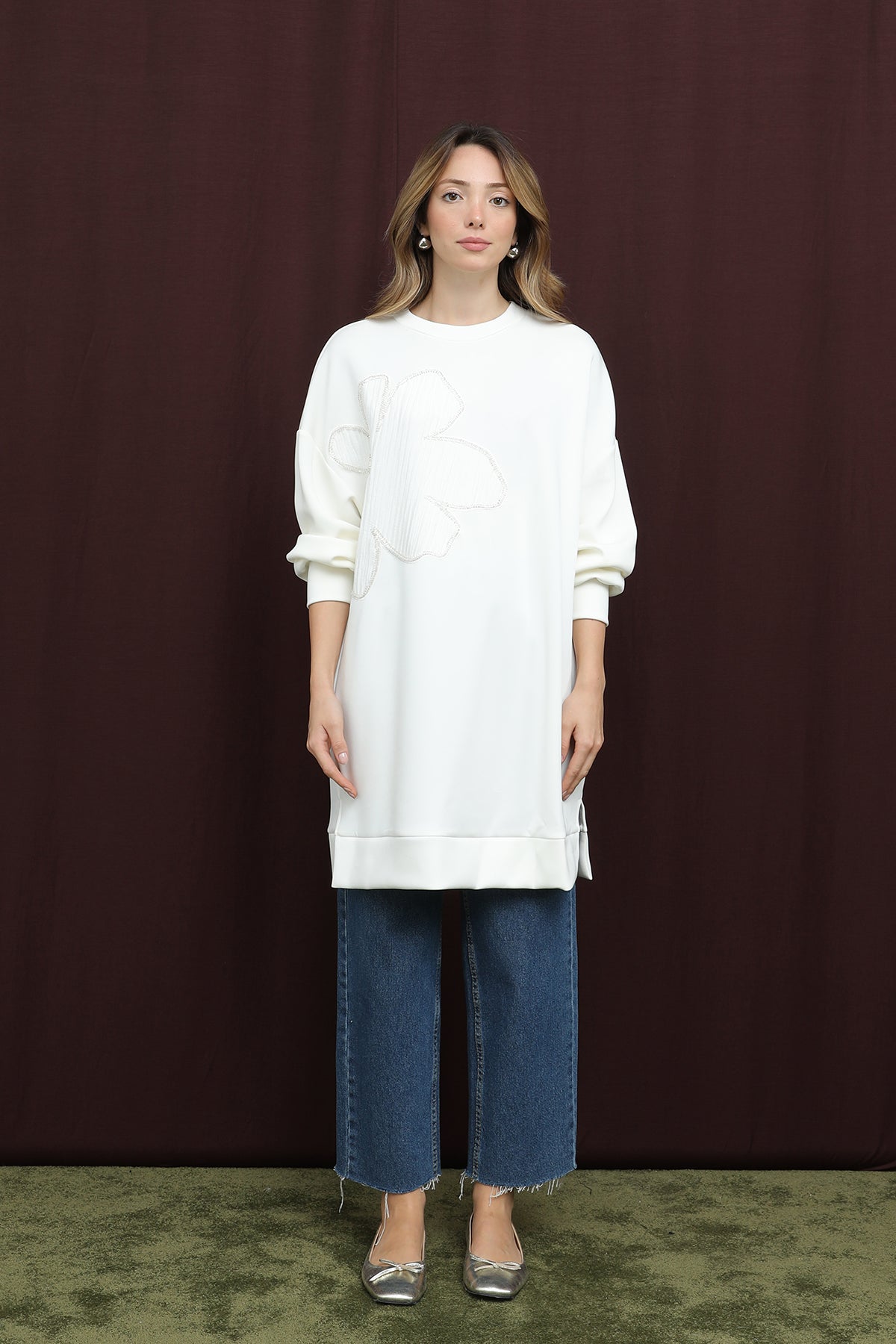 Kadın Önü İşlemeli Garni Detaylı Tunik - 10627TNK