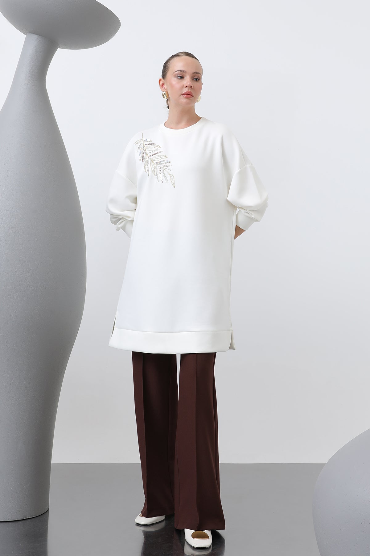 Kadın Omuzu Nakış işlemeli Tunik - 10629TNK