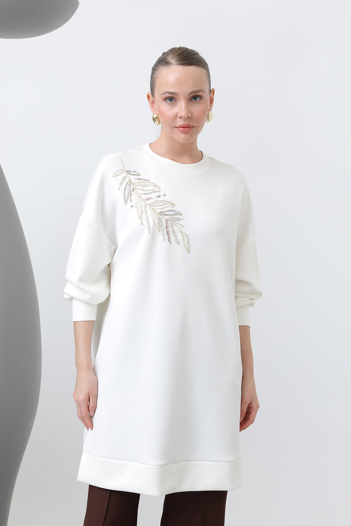 Kadın Omuzu Nakış işlemeli Tunik - 10629TNK