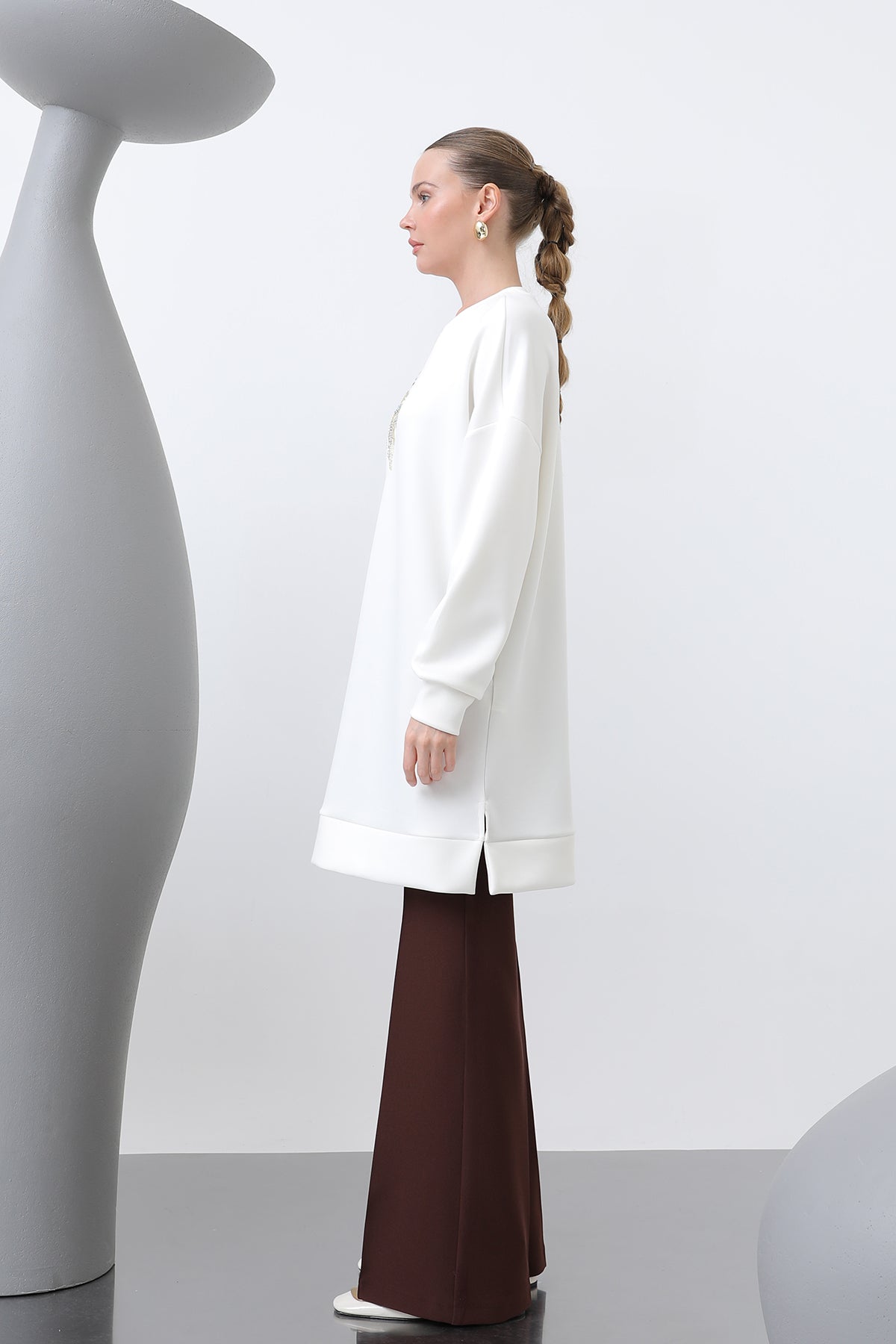 Kadın Omuzu Nakış işlemeli Tunik - 10629TNK