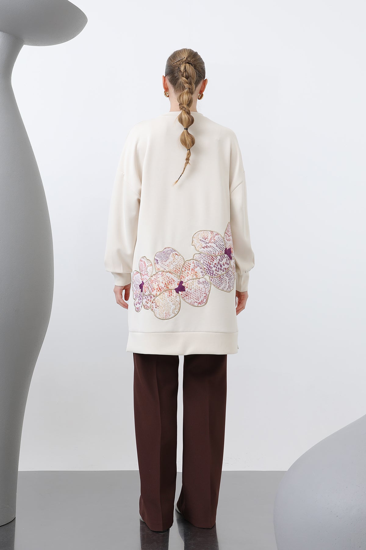 Kadın Önü Ve Arkası Nakış Detaylı Garnili Tunik - 10641TNK