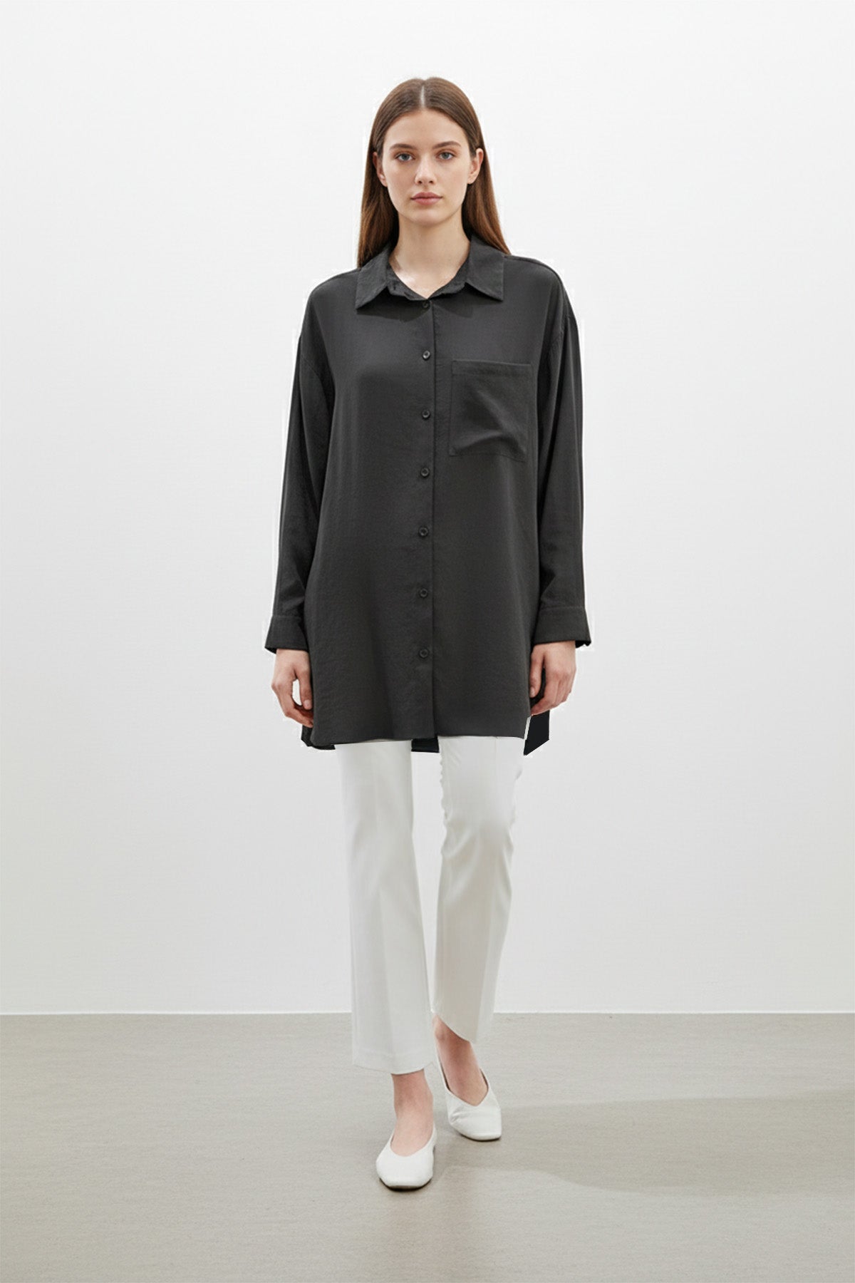 Kadın Cep Detaylı Basic Gömlek Tunik - 10677TUN