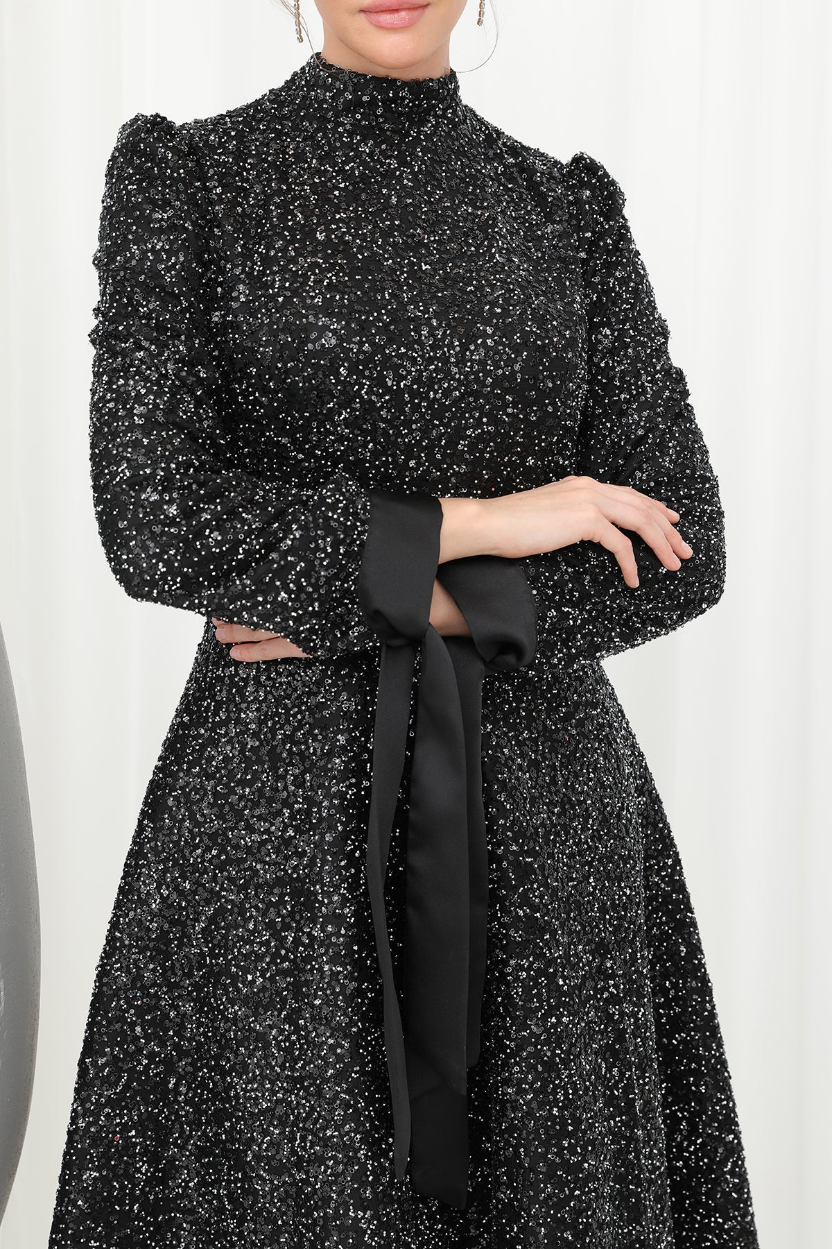 Kadın Parlak Dokulu Uzun Abiye -12576ELB