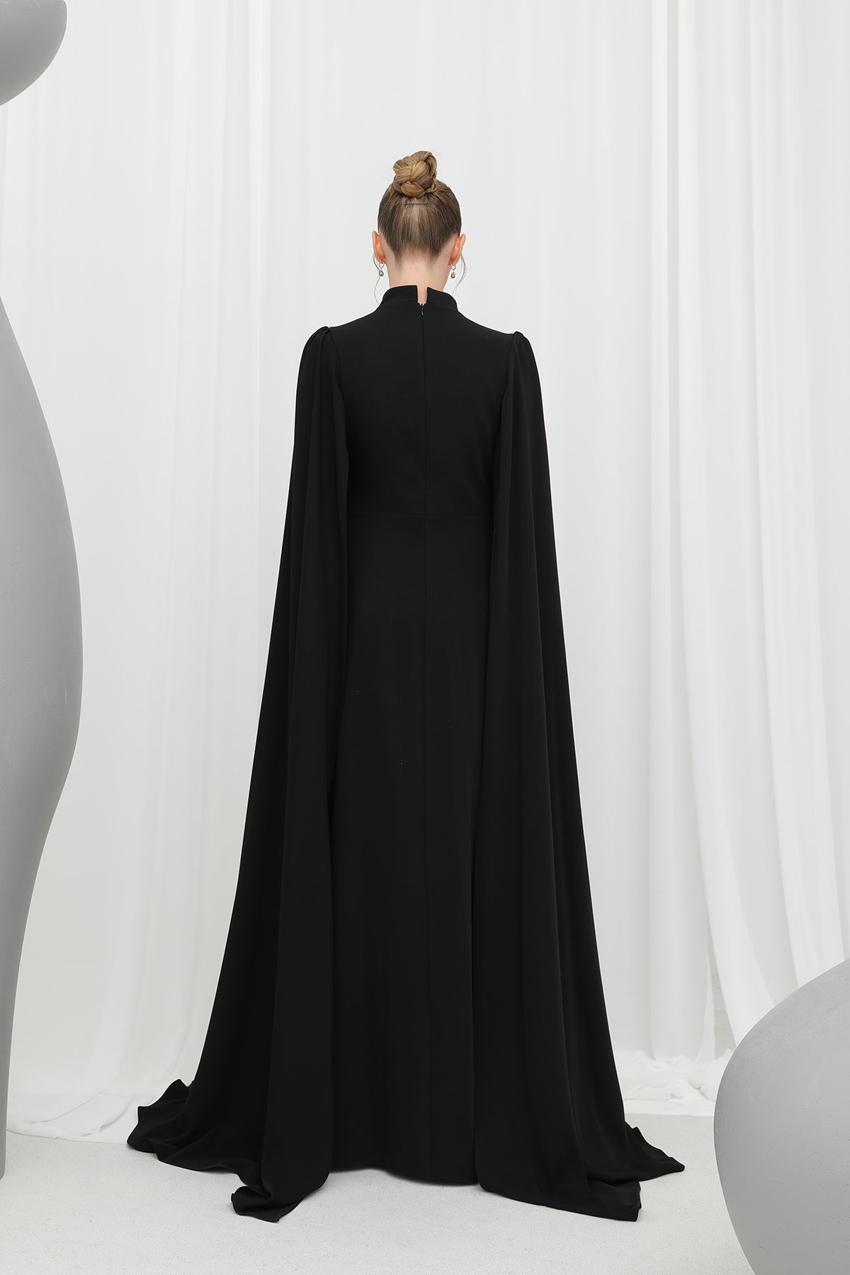 Kadın Yaprak Taş İşlemeli Pelerinli Abiye -12583ELB