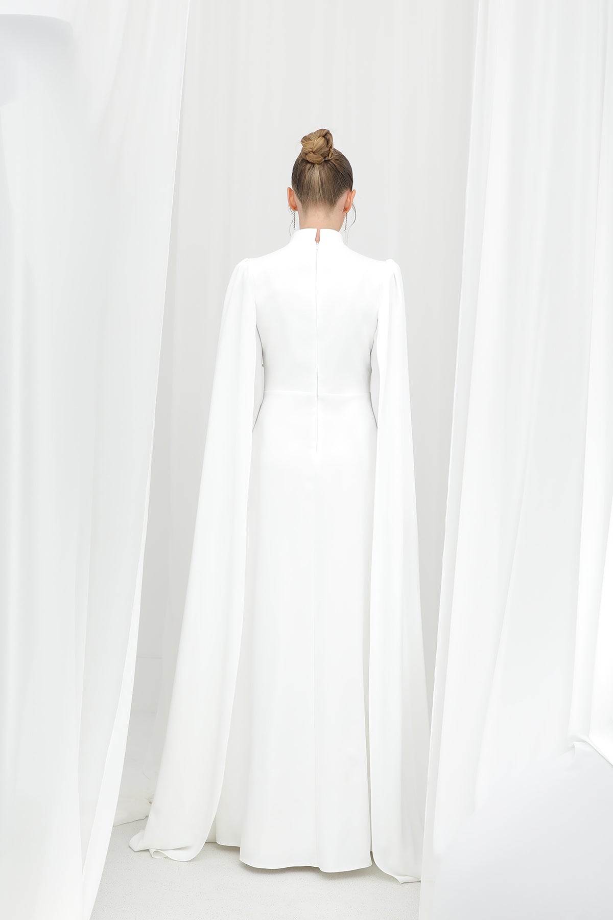 Kadın Yaprak Taş İşlemeli Pelerinli Abiye -12583ELB