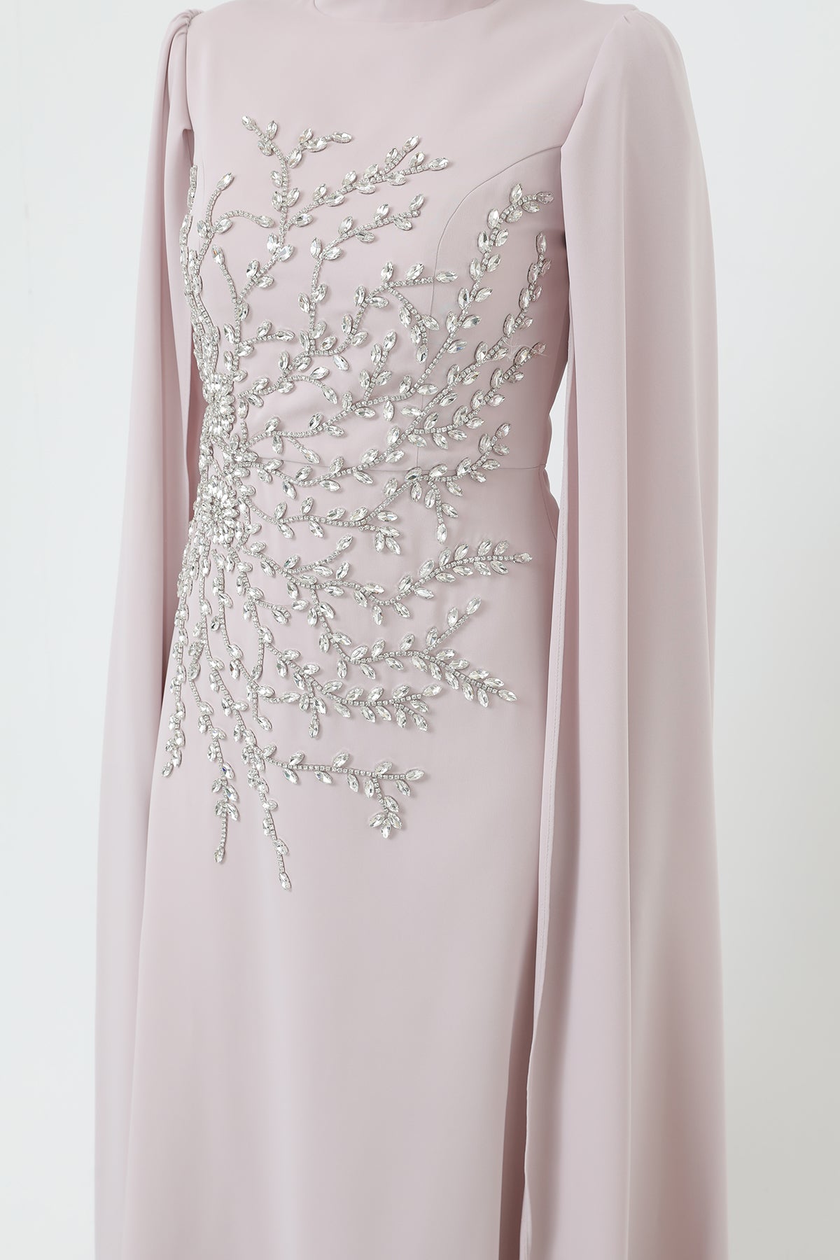 Kadın Yaprak Taş İşlemeli Pelerinli Abiye -12583ELB