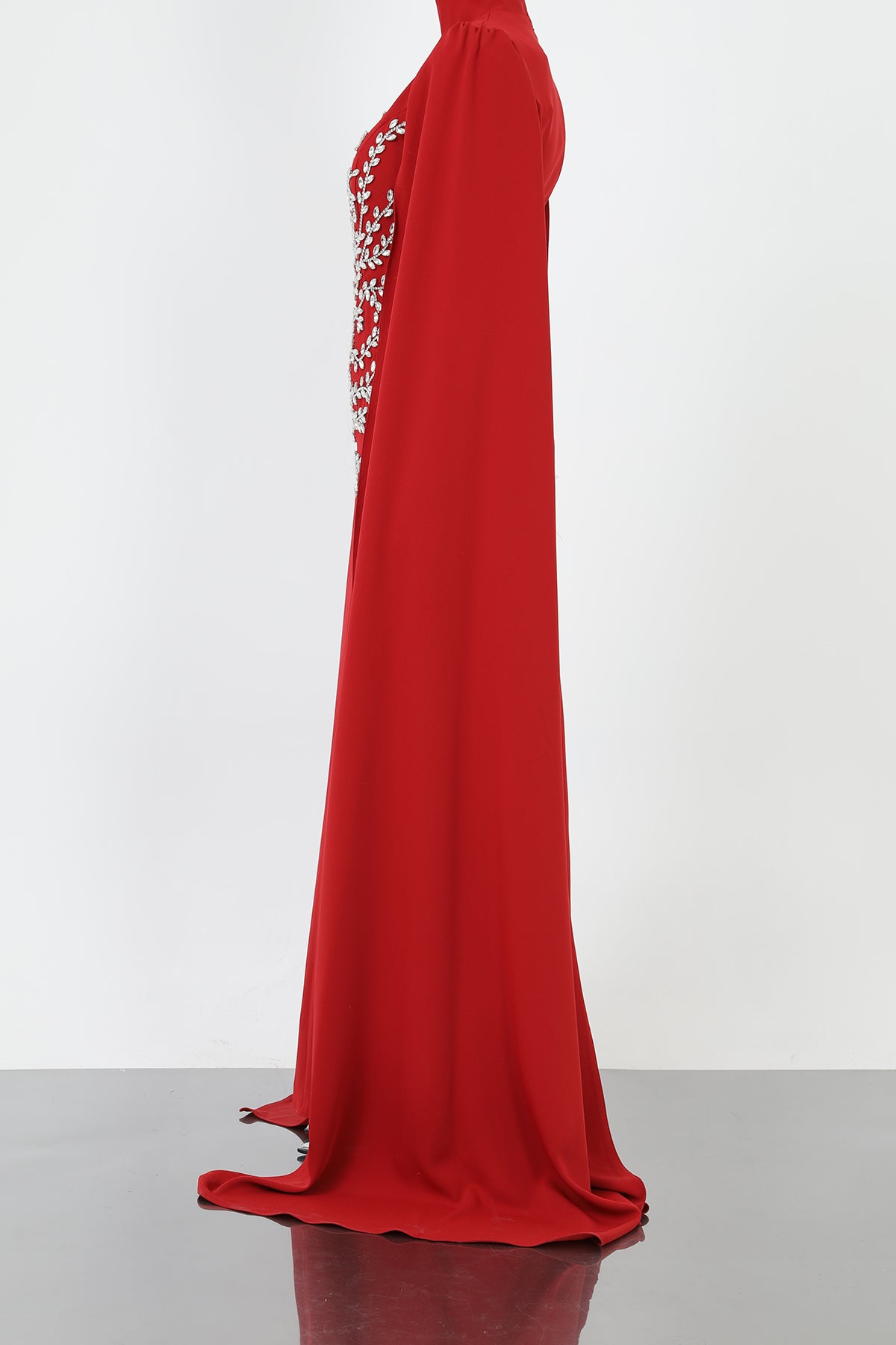 Kadın Yaprak Taş İşlemeli Pelerinli Abiye -12583ELB