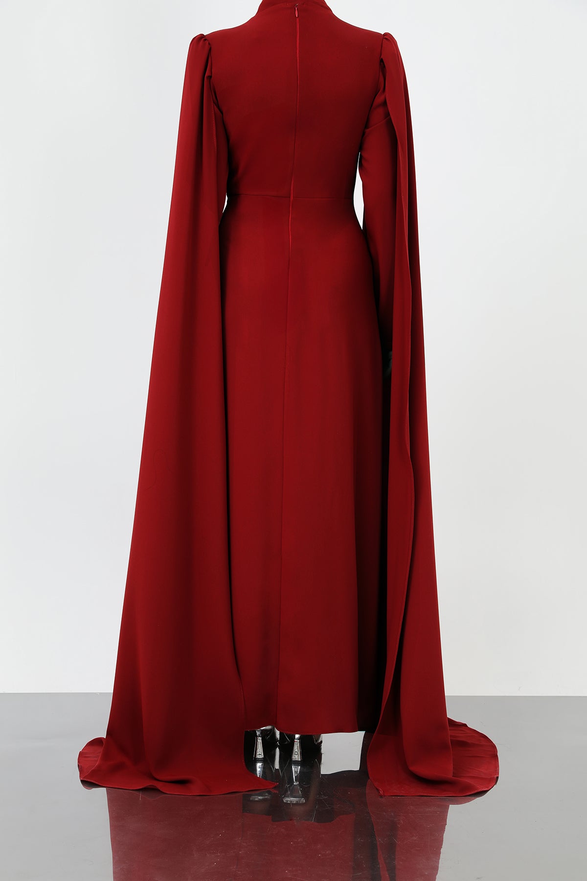 Kadın Yaprak Taş İşlemeli Pelerinli Abiye -12583ELB