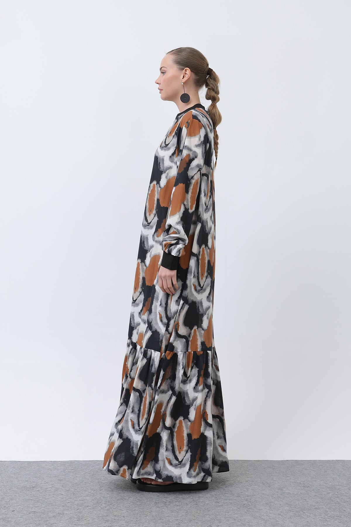 Kadın Yakası Ribanalı Desenli Elbise - 12606ELB