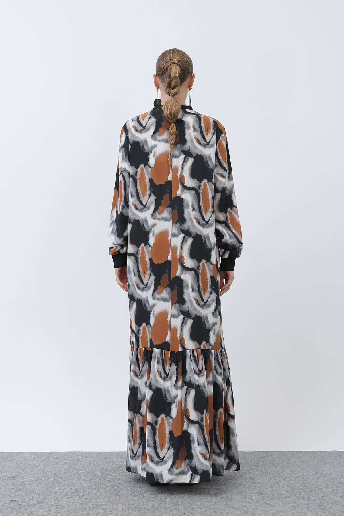 Kadın Yakası Ribanalı Desenli Elbise - 12606ELB