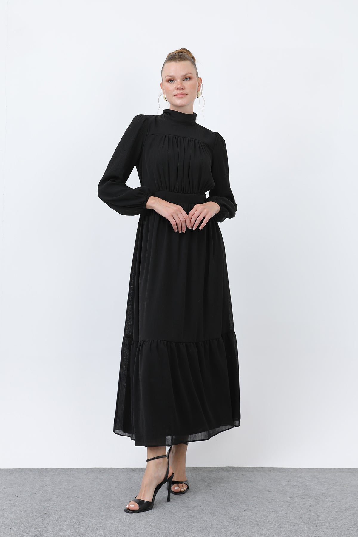 Kadın Drape Detaylı Yüksek Yaka Elbise - 12613ELB