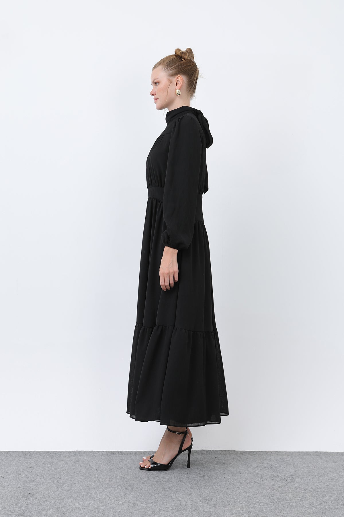 Kadın Drape Detaylı Yüksek Yaka Elbise - 12613ELB