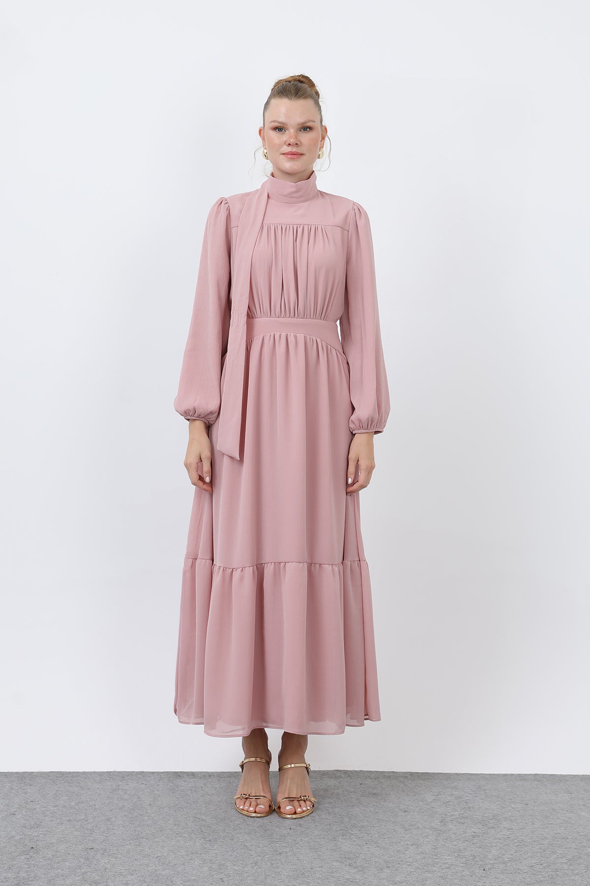 Kadın Drape Detaylı Yüksek Yaka Elbise - 12613ELB