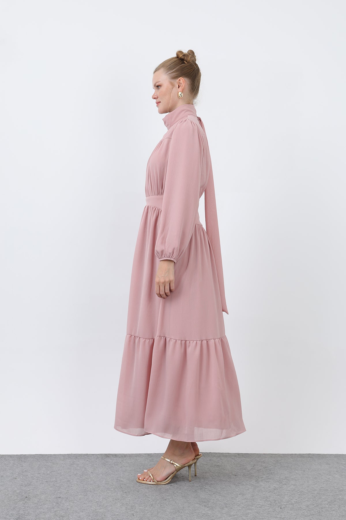 Kadın Drape Detaylı Yüksek Yaka Elbise - 12613ELB