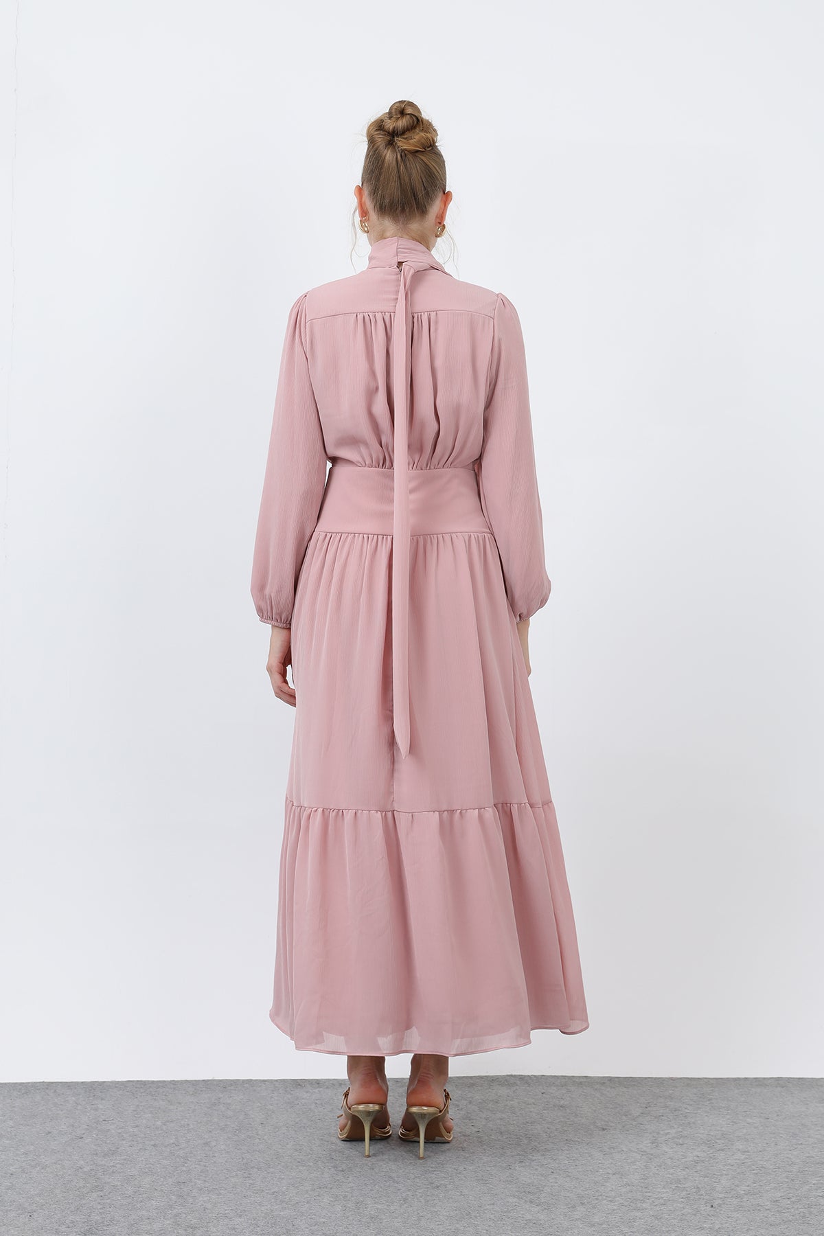 Kadın Drape Detaylı Yüksek Yaka Elbise - 12613ELB