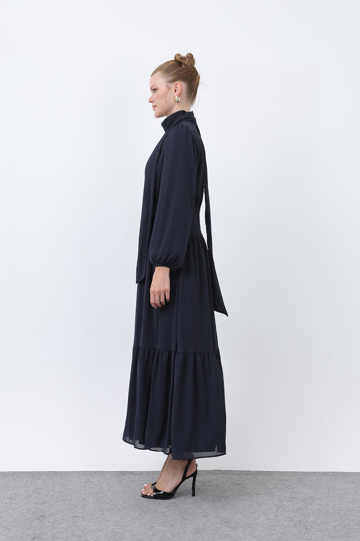 Kadın Drape Detaylı Yüksek Yaka Elbise - 12613ELB