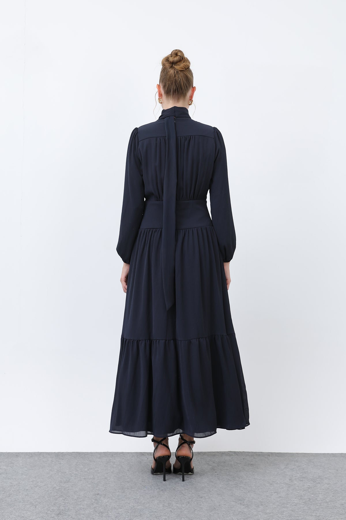 Kadın Drape Detaylı Yüksek Yaka Elbise - 12613ELB