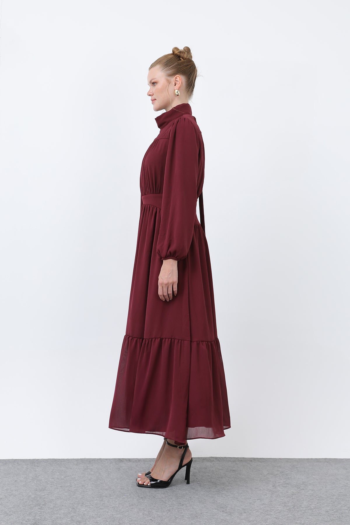 Kadın Drape Detaylı Yüksek Yaka Elbise - 12613ELB